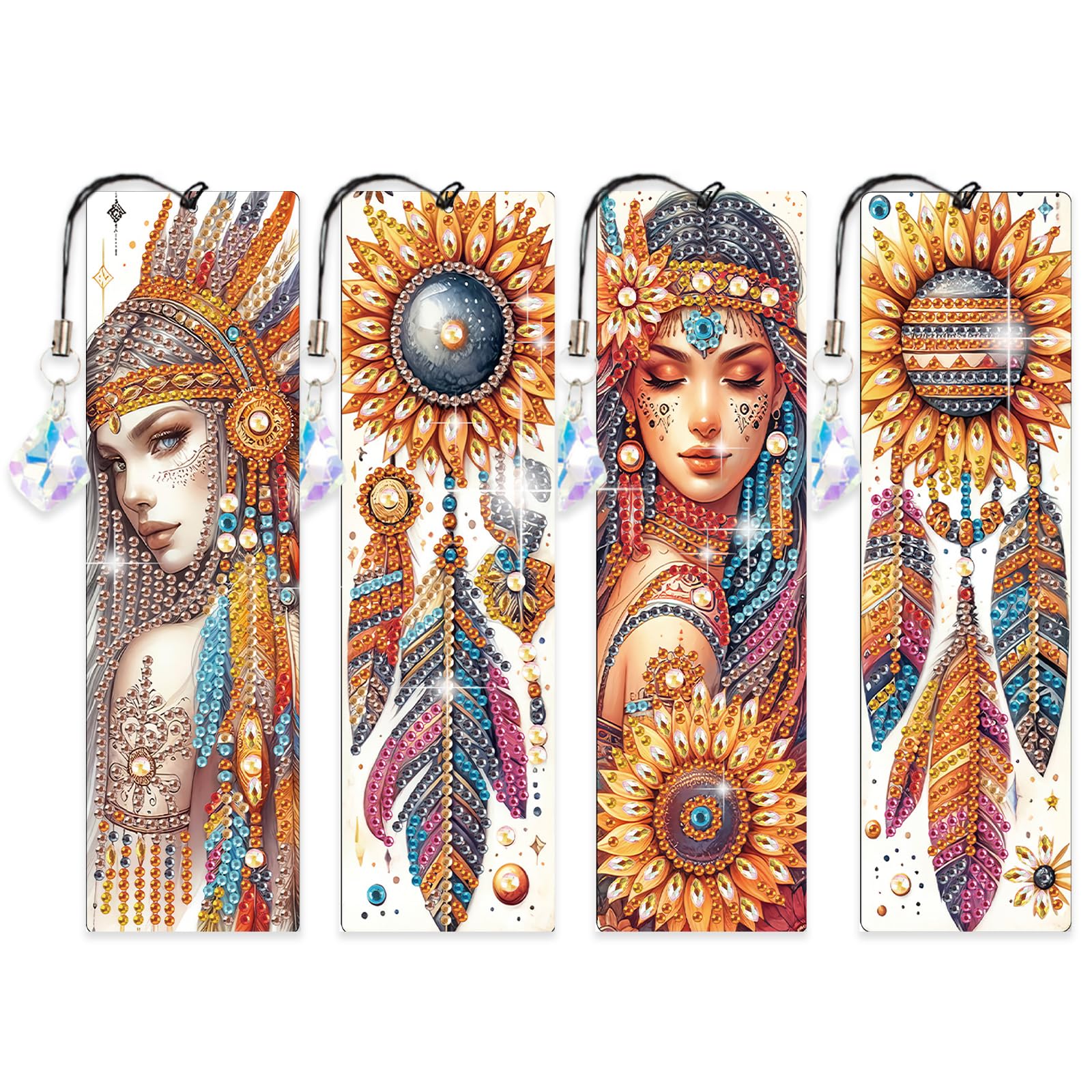 4 PCS Diamond Art Painting Bookmarks, 5D DIY Diamond Bookmark Art Projects with Crystal Pendants Bookmark Special Shape for DIY Making Beginners Adult Arts Craft Supplies for Adults Kids