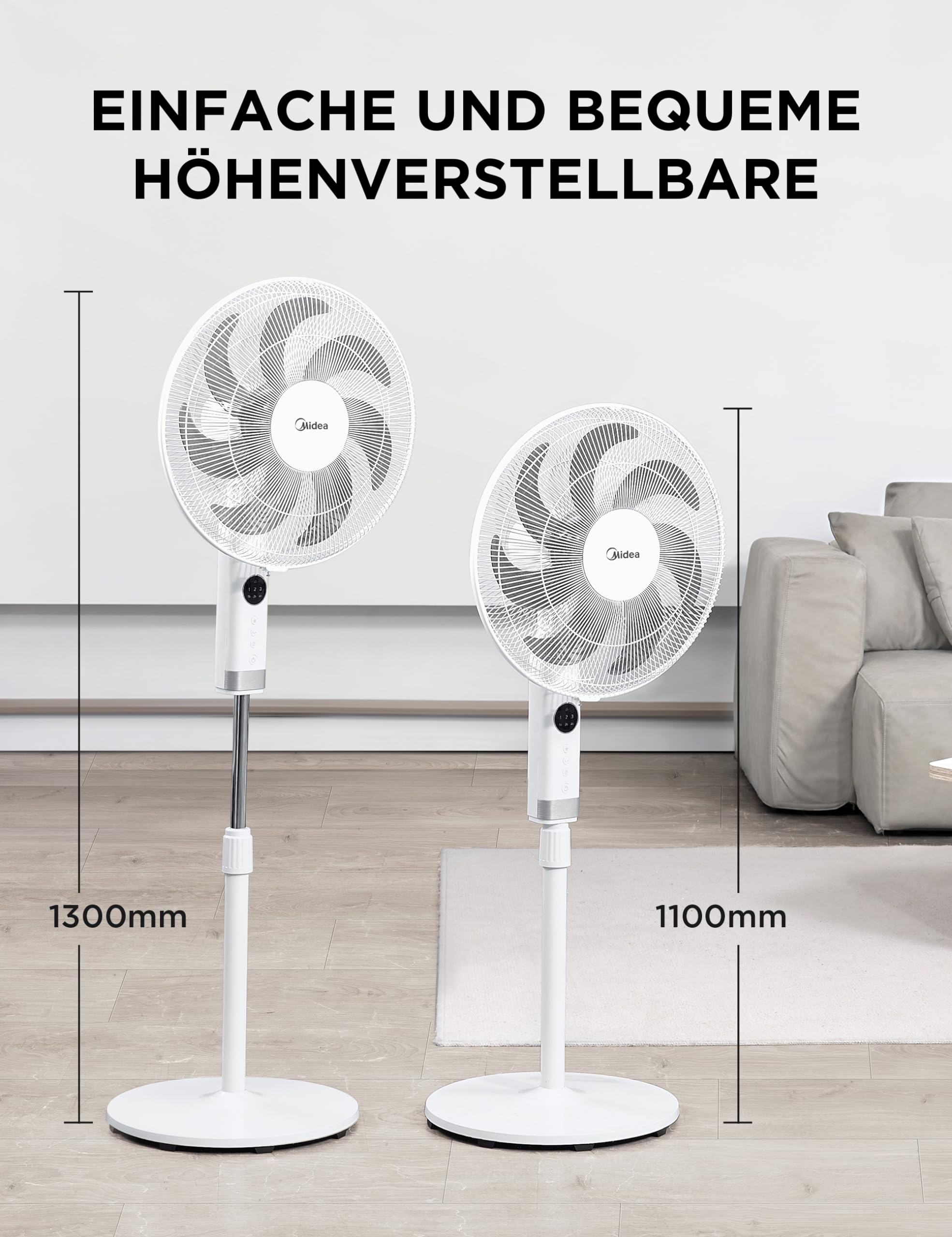 Midea FS40-23MR Standventilator 3 Geschwindigkeiten Teleskophöhe Fernbedienung 90-Grad Schwingung