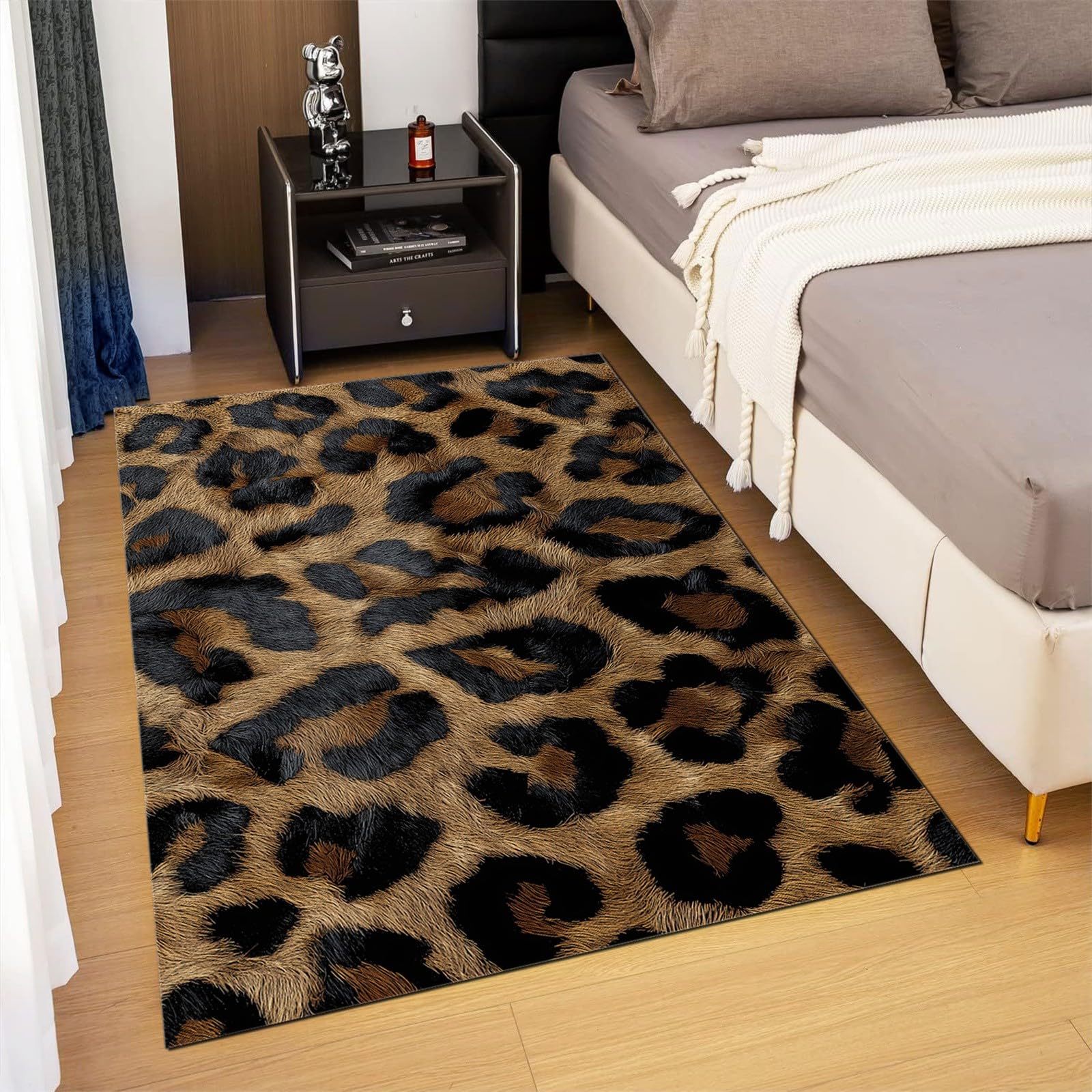 Générique Tapis à Motif Léopard Imprimé Animal, Tapis Marron Moderne Antidérapant à Poils Courts, 80x150 cm, Lavable pour Salon et Chambre