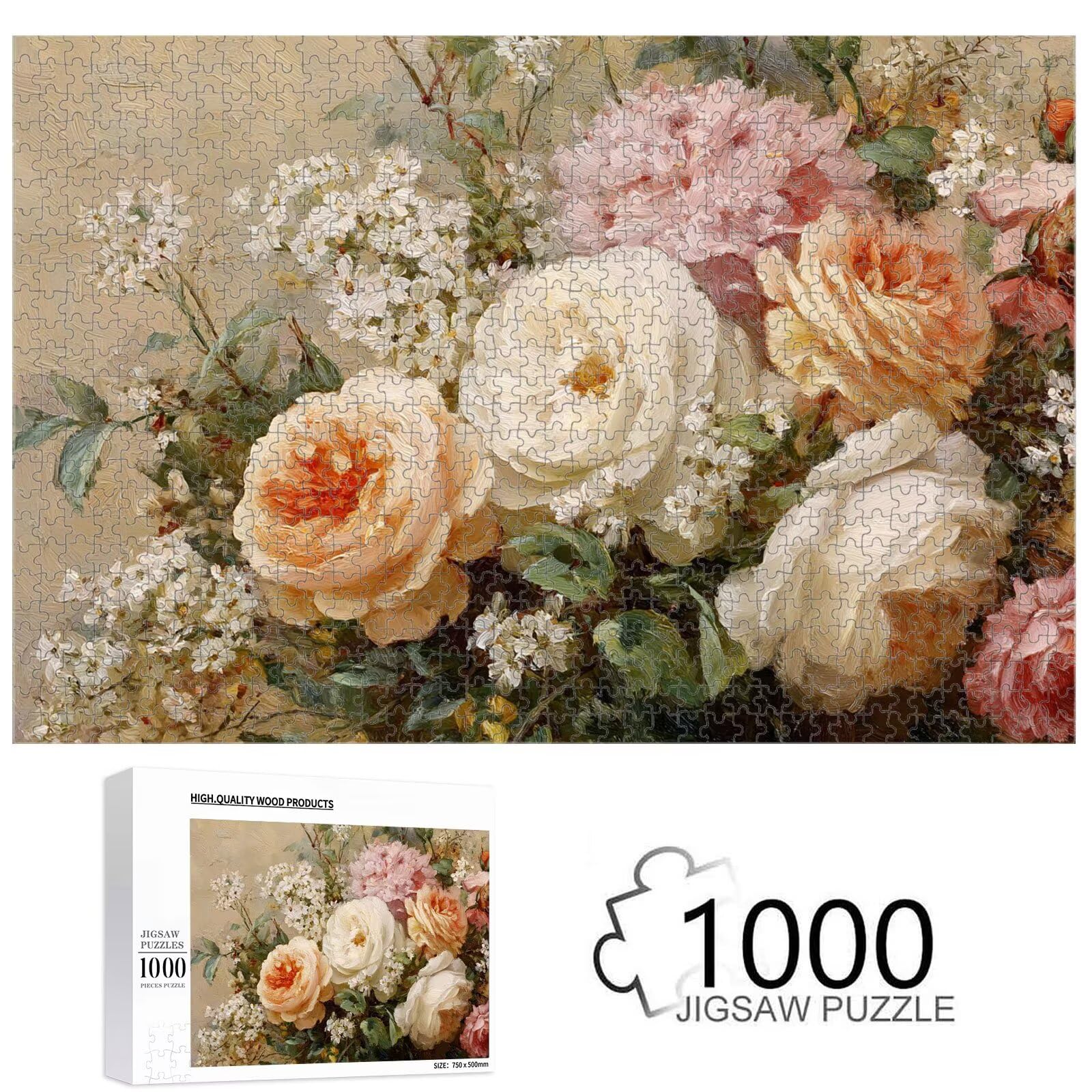 1000 Pièces Puzzle Adulte Rétro & Fleur Puzzle en Bois Robuste 1T#354 | Puzzle en Bois, Découpe de Précision, Encres aux Couleurs Vives, Loisir Relaxant, Décoration Intérieure, Cadeau, 50x75cm