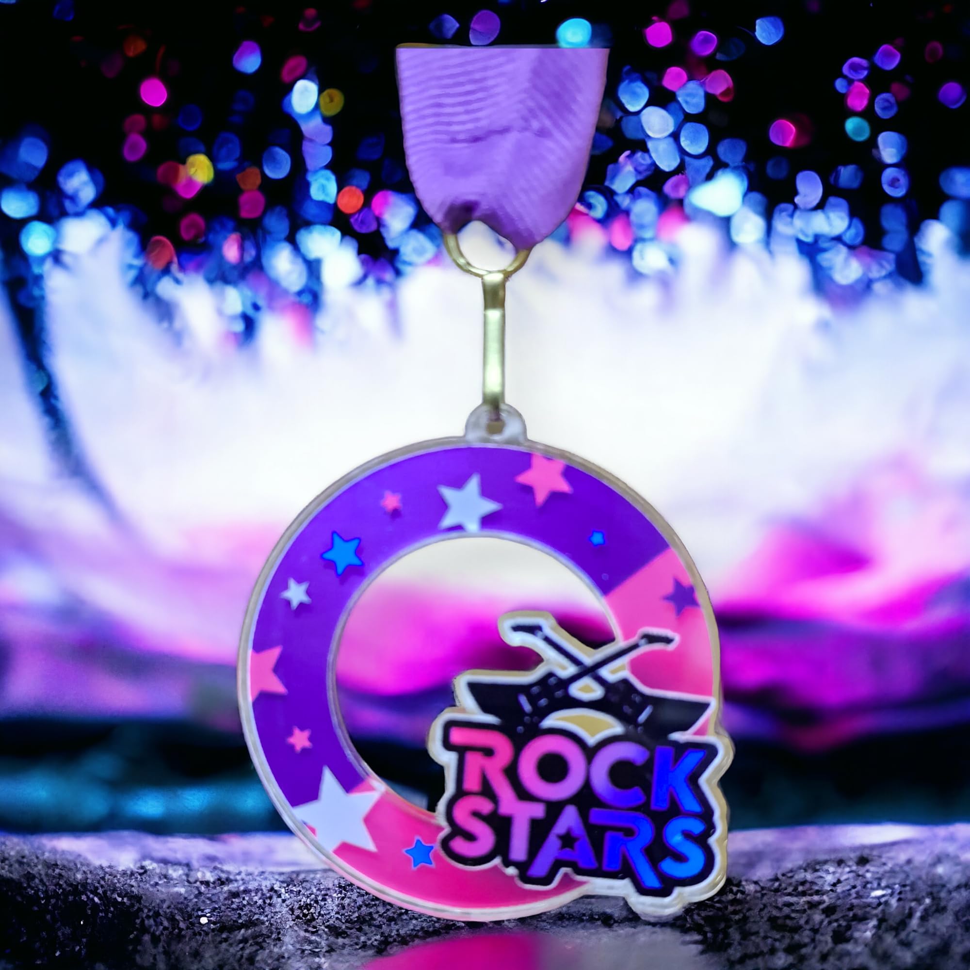 Trophy Monster Pack of 10x Rock Stars 60mm Medals with Free Purple Ribbons, Multi Colour, 10x Pack of Medals - Image 4