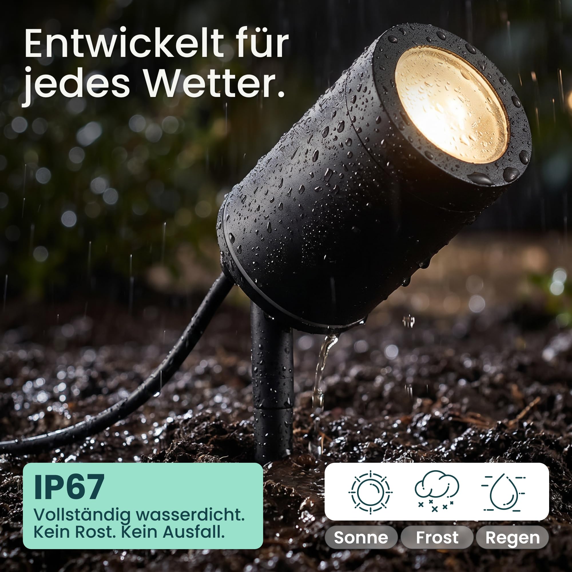 Lambado Premium LED Gartenstrahler mit Erdspieß 5W GU10 warmweiss schwarz wasserfest IP67 schwenkbar 1,5m Kabel