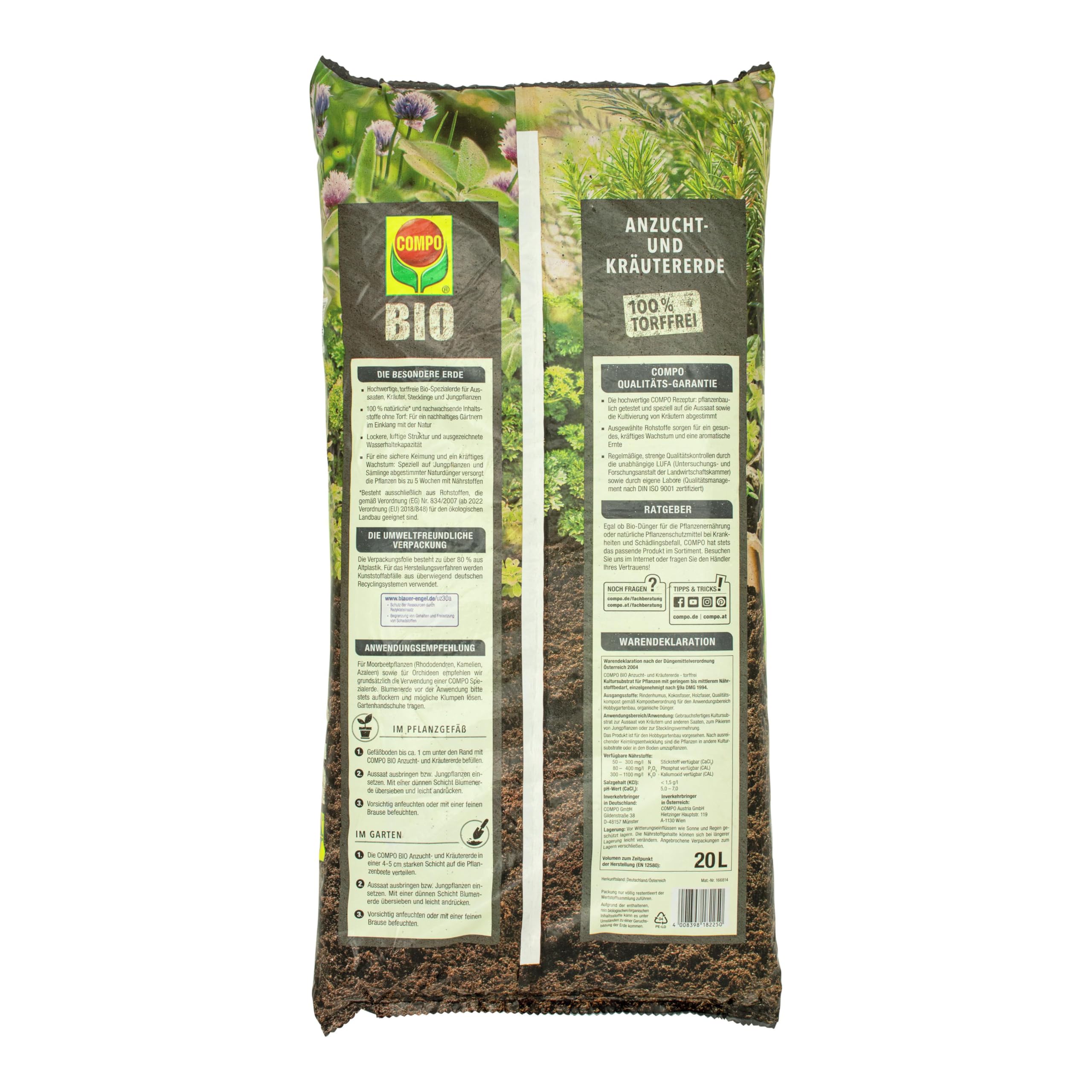 COMPO Bio Anzucht- und Krutererde fr Aussaaten, Kruter, Stecklinge und  Jungpflanzen, Torffrei, 20 Liter : Amazon.de: Garten