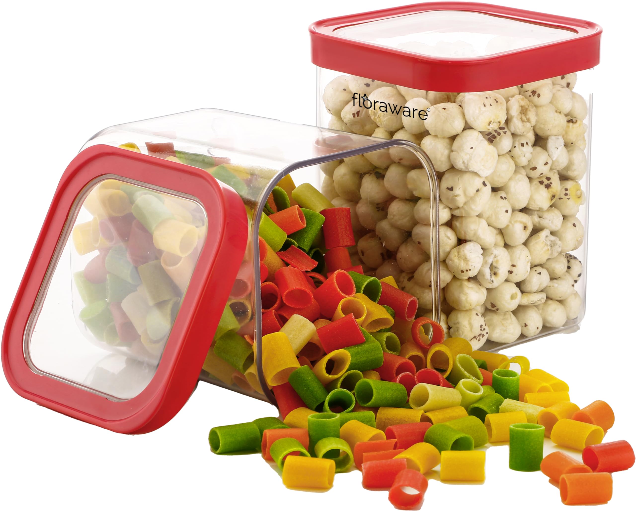 FlorawareFood Safe Plastic Multiuse Square Fit-Lock Airtight Storage Jar, Grocery Container, BPA free, 1150 ML (Pink, 2)