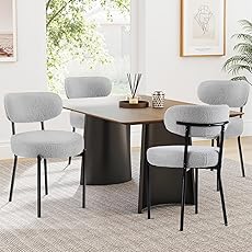Sweetcrispy Dining Chairs Set of 2, Boucle Upholstered Modern Mid Century Round Kitchen Chairs with Curved Backrest & Metal Legs for Vanity, Living Room - Grey