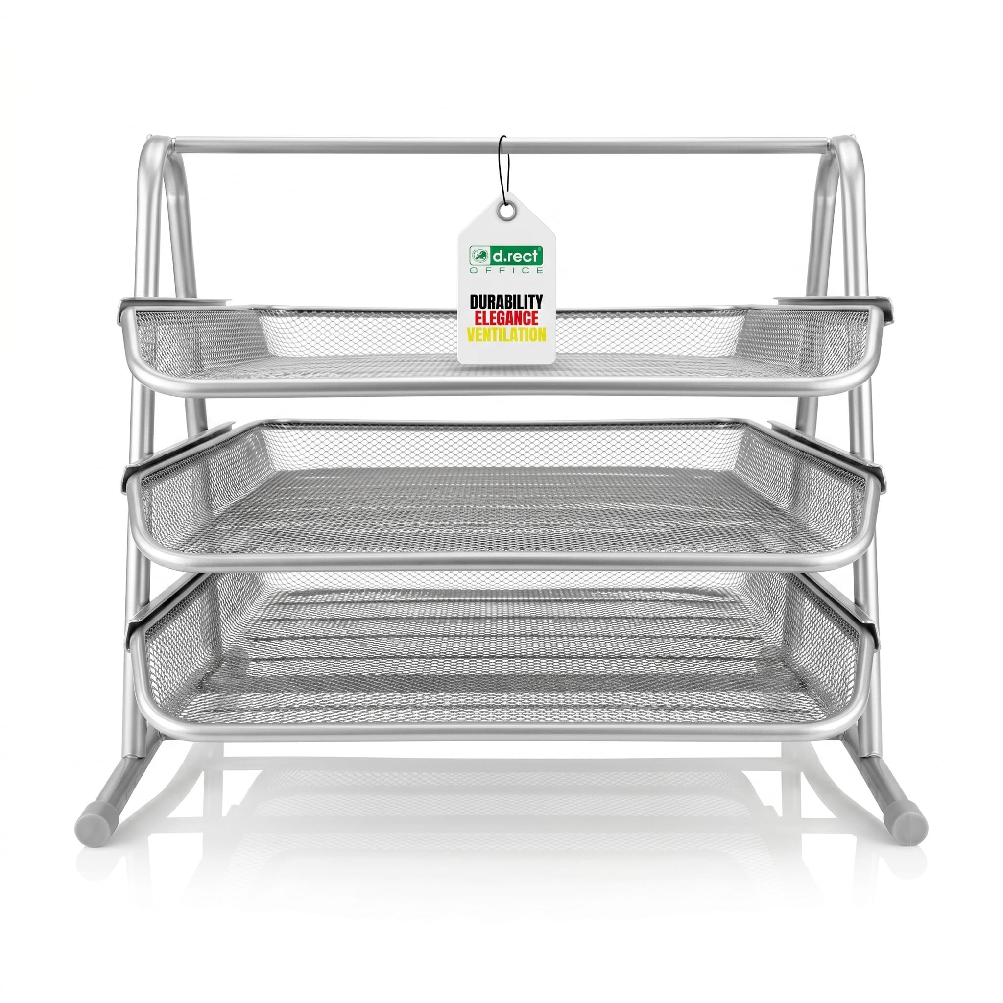 D.rect Komo A4 Metal Desk File Holder - 3 Compartment Removable Metal Mesh Document Tray - Office Organizer - Silver