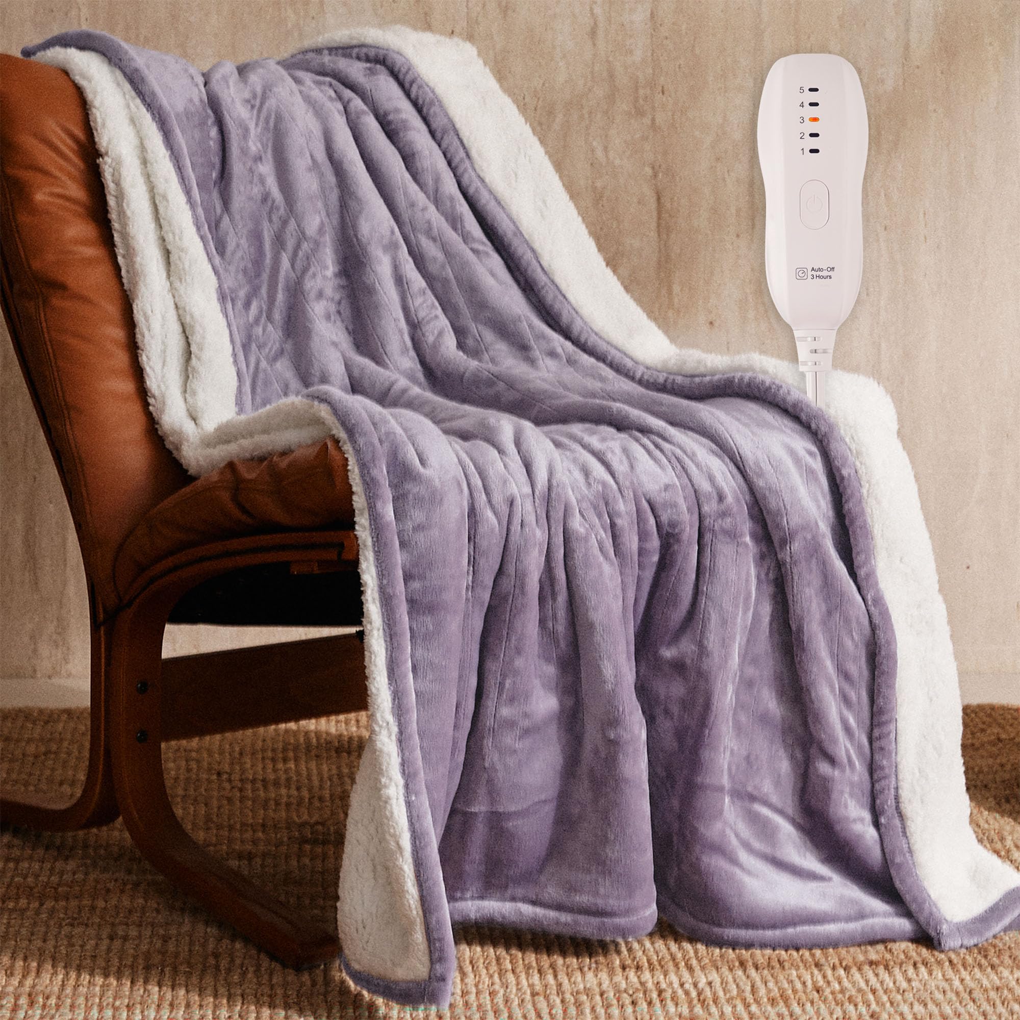 Photo 1 of JET'S HOME Heated Blanket 50"x60" - ETL Certified Flannel Electric Blanket Machine Washable Heating Throw with 5 Heating Levels 3 Hours Auto-Off Overheating Protection Gift for Women (Purple)