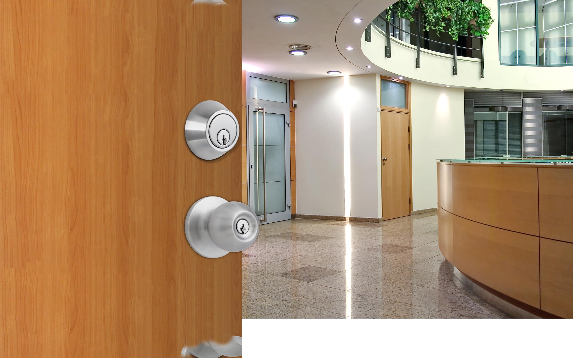 BRINKS Comercial - Pomo de puerta de entrada con llave con juego de cerrojo de seguridad, acabado cromado satinado, cumple con las normas ANSI Grado 2 y cumple con ADA