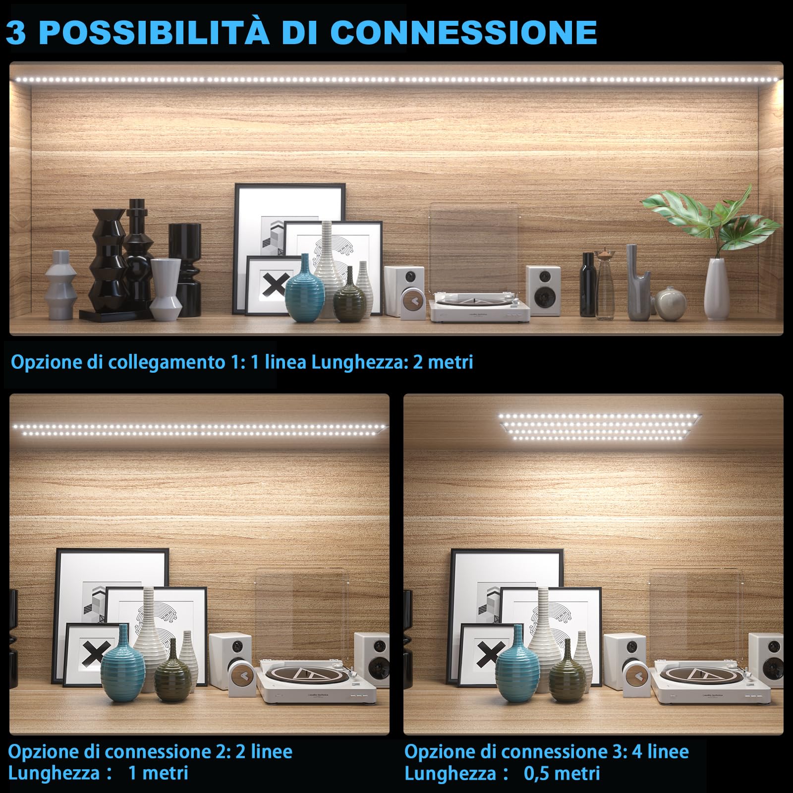 WOBSION Luce Led Sottopensile Cucina con Switch,2m Bianco Freddo Flessibile Autoadesiva Striscia di 4X50cm,1200LM,6000K Light per Scale,Armadio,Soggiorno