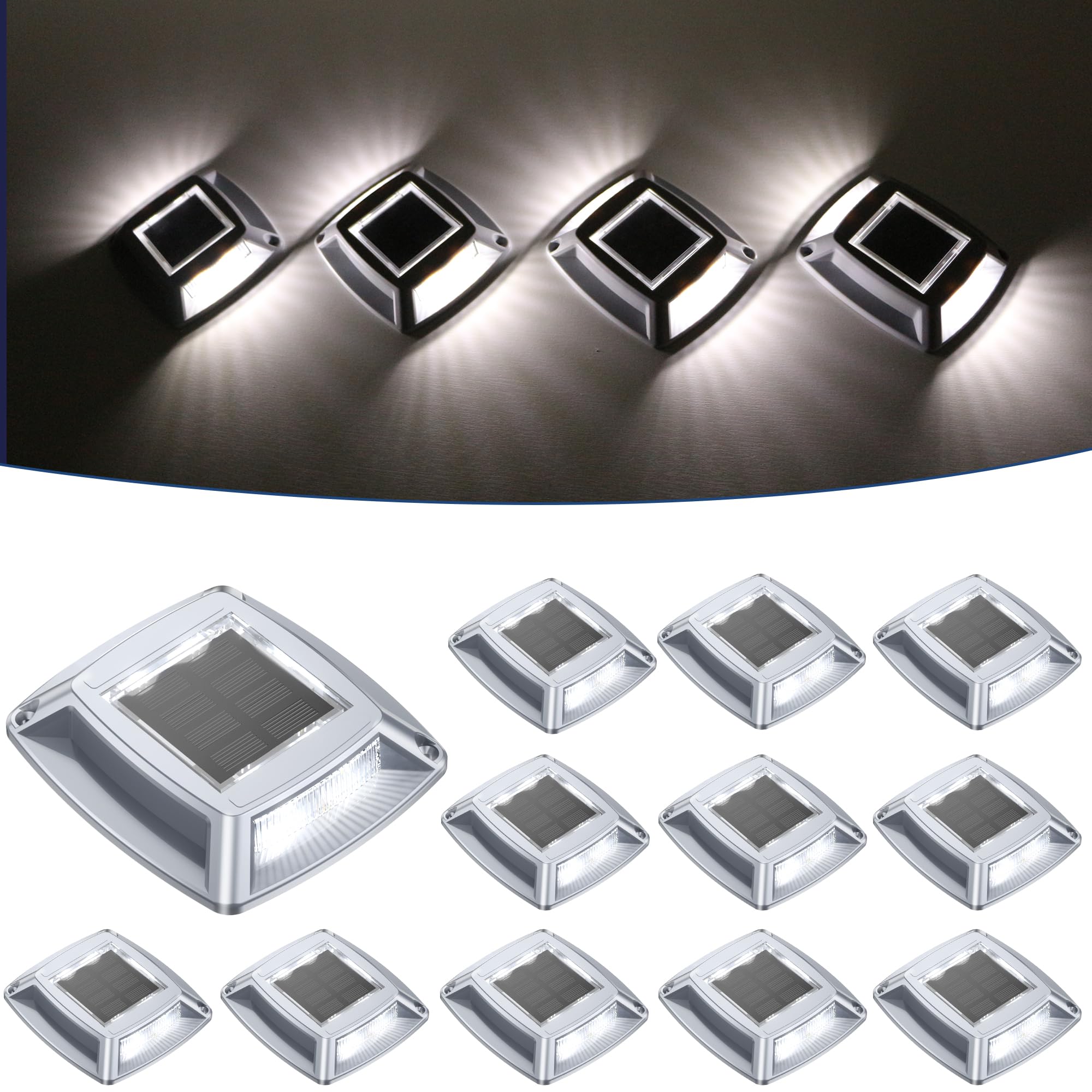 Luci Solari Esterno 12 Articoli Segnapasso LED Esterno Impermeabile IP68 Lampione Solare Bianco Faretti Giardino Solari 24LM Luci LED Solari da Esterno Giardino per Terra, Scale e Piscina