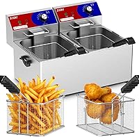 Vista 10 de Freidora Comercial Profunda - Freidora Eléctrica de 22 L con Cesta de 10 L, Freidora Comercial Profunda con Cesta (3 Piezas), Freidora de Acero