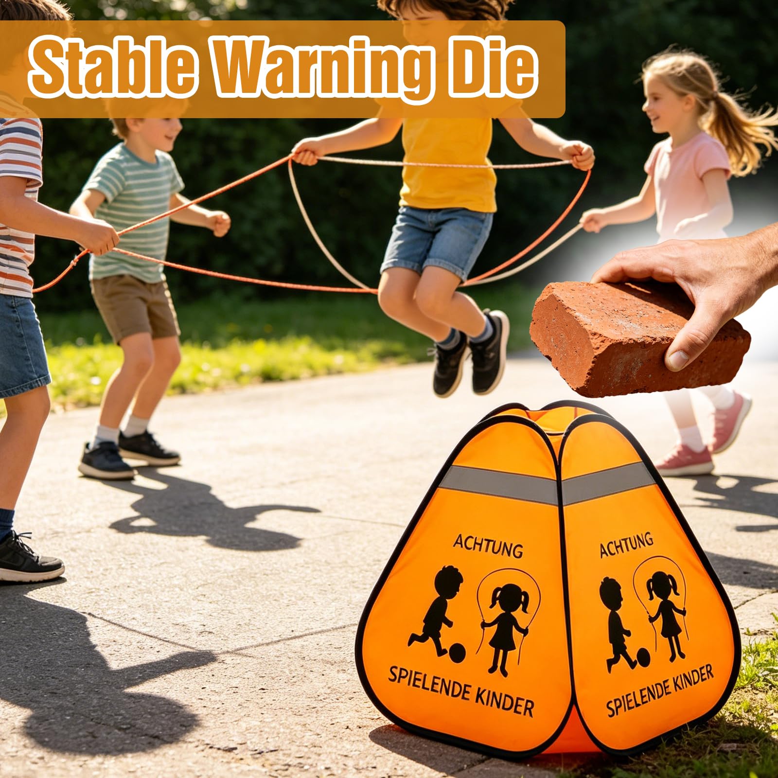 2 Stück Straßenwarnschild Achtung, Achtung Spielende Kinder, Schild Spielende Pop Up, Straßenwarnschild Kinder Schild, Faltbar Verkehrswarnschilder für Außeneinsatz(Orange)