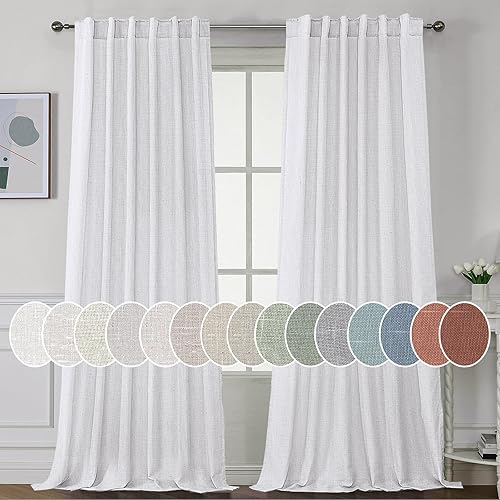 H.VERSAILTEX Cortinas de lino natural de 108 pulgadas de largo para sala de estar, 2 paneles con pestañas traseras, bolsillo texturizado, filtrado