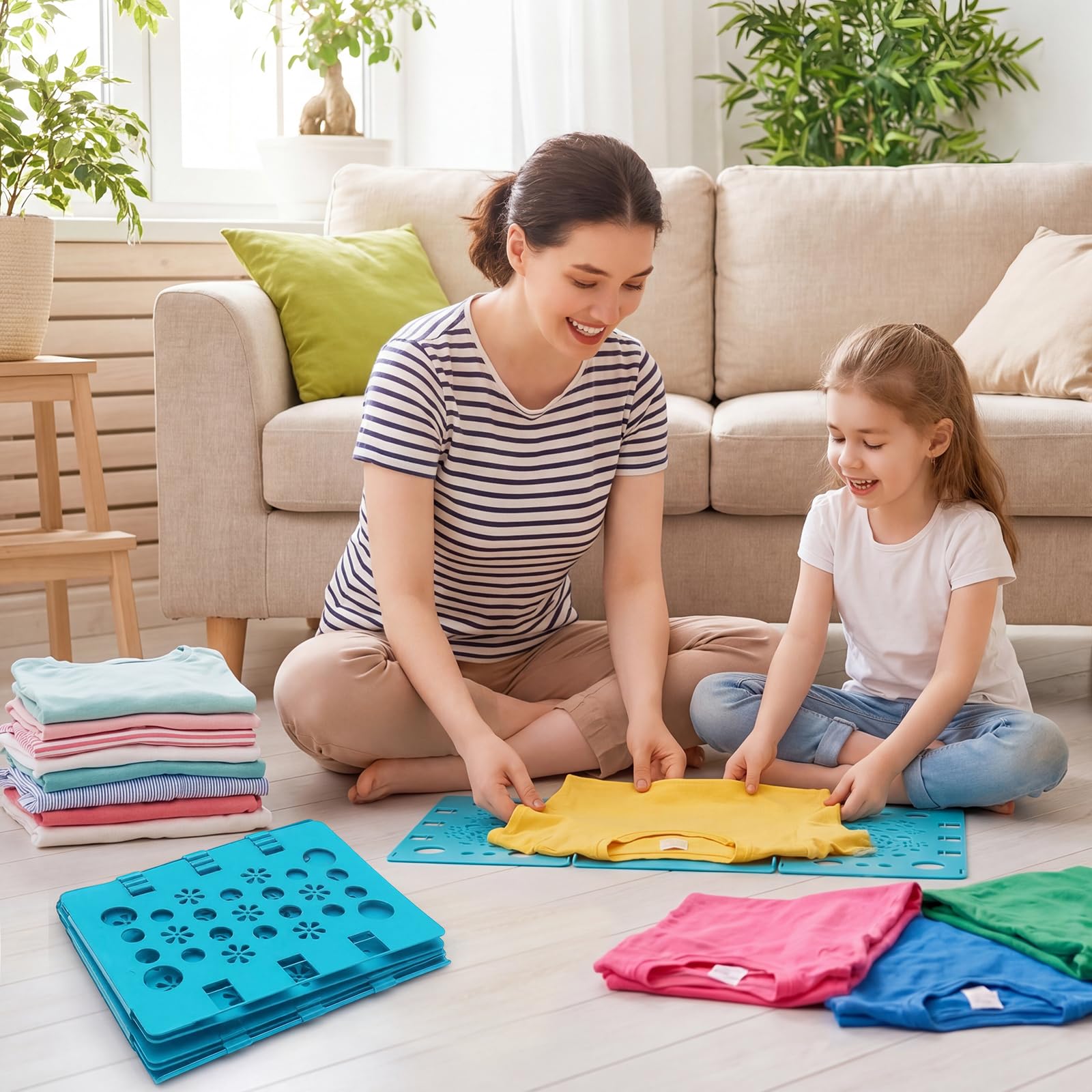 Faltbrett Kleidung, Wäschefaltbrett aus PP, Kleiderfalter für T-Shirts, Hemden, Hosen und Pullover, zusammenklappbare Wäsche Falthilfe für Erwachsene und Kinder, 68 x 58 cm, Nordisch Blau