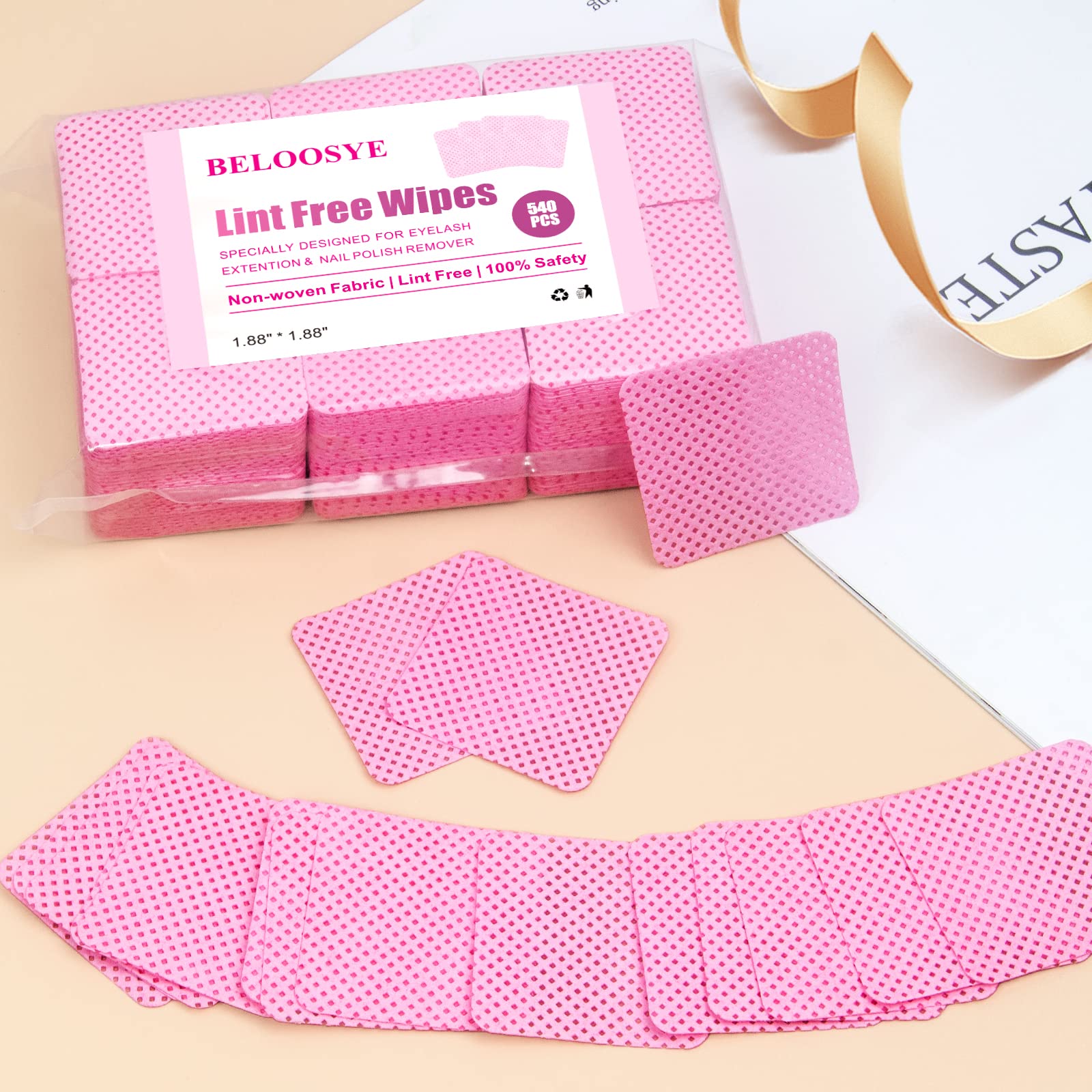 540 toallitas de uñas sin pelusas, toallitas con pegamento para extensiones de pestañas, súper absorbentes, suaves y no tejidas, toallitas quitaesmalte de uñas, paño de limpieza para suministros de 2