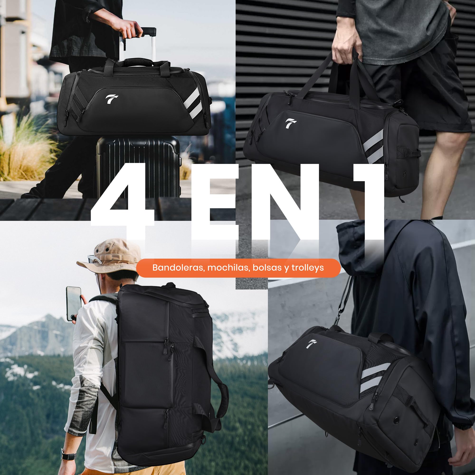 Bolsa Deporte, 58L Impermeable bolsa deporte hombre Bolsa de Viaje Macuto con Zapato y Compartimento Húmedo, Bolsa de Deporte para Mujer y Hombre para el Gimnasio, la Natación, el Camping y los Viajes