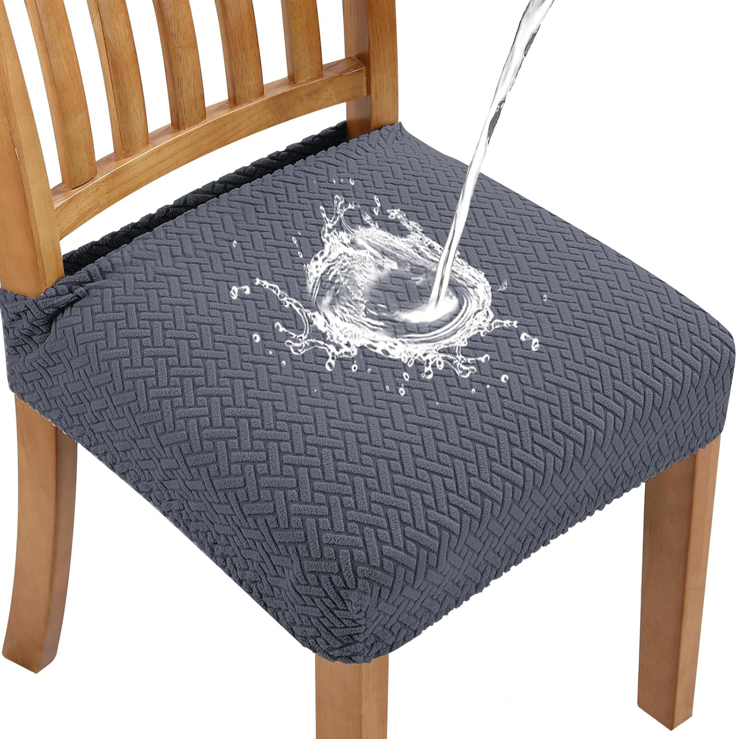 Stretch Waterproof Chair Seat Covers 6 PCS, Removable Washable Dining Room Chair Covers Anti-Dust Seat Cushion Slipcovers for Bedroom, Kitchen, Hotel, Banquet (I-Gray, 6)