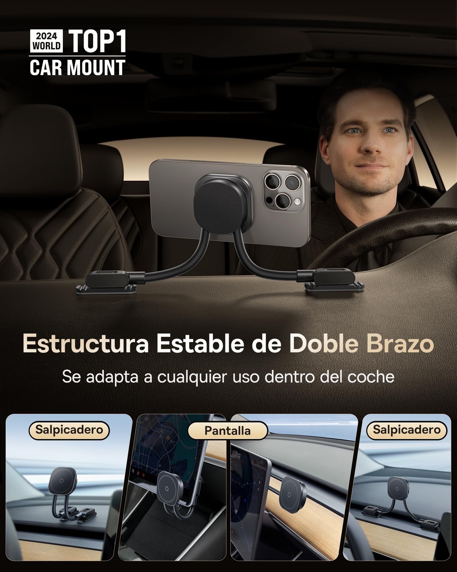Baseus C03s - Soporte magnético para teléfono móvil para coche, con 2 brazos flexibles, soporte universal para teléfono móvil 20 N, compatible con iPhone y Samsung