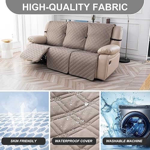 Miniatura 2 de Fundas para sillas reclinables de 3 plazas, funda 100% impermeable, antideslizante, funda para silla reclinable, funda de sofá lavable con correas