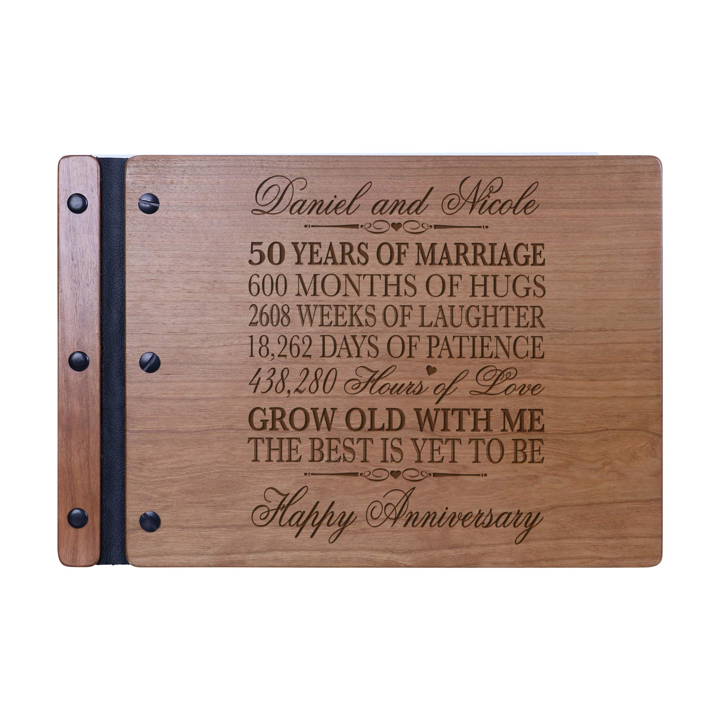 LifeSong Milestones Personalized 50th Wedding Anniversary Guest Book for Couple 50 Years of Marriage Celebration, Wooden Cherry Signature Registry Guest Book for Fiftieth Wedding (Cherry)