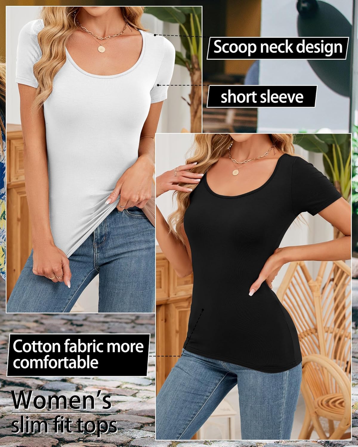 Ficerd 4 Pack Women's Scoop Neck Short Sleeve Shirts Slim Fitted Tops Stretchy Tight Casual Basic Summer Tees - Image 7
