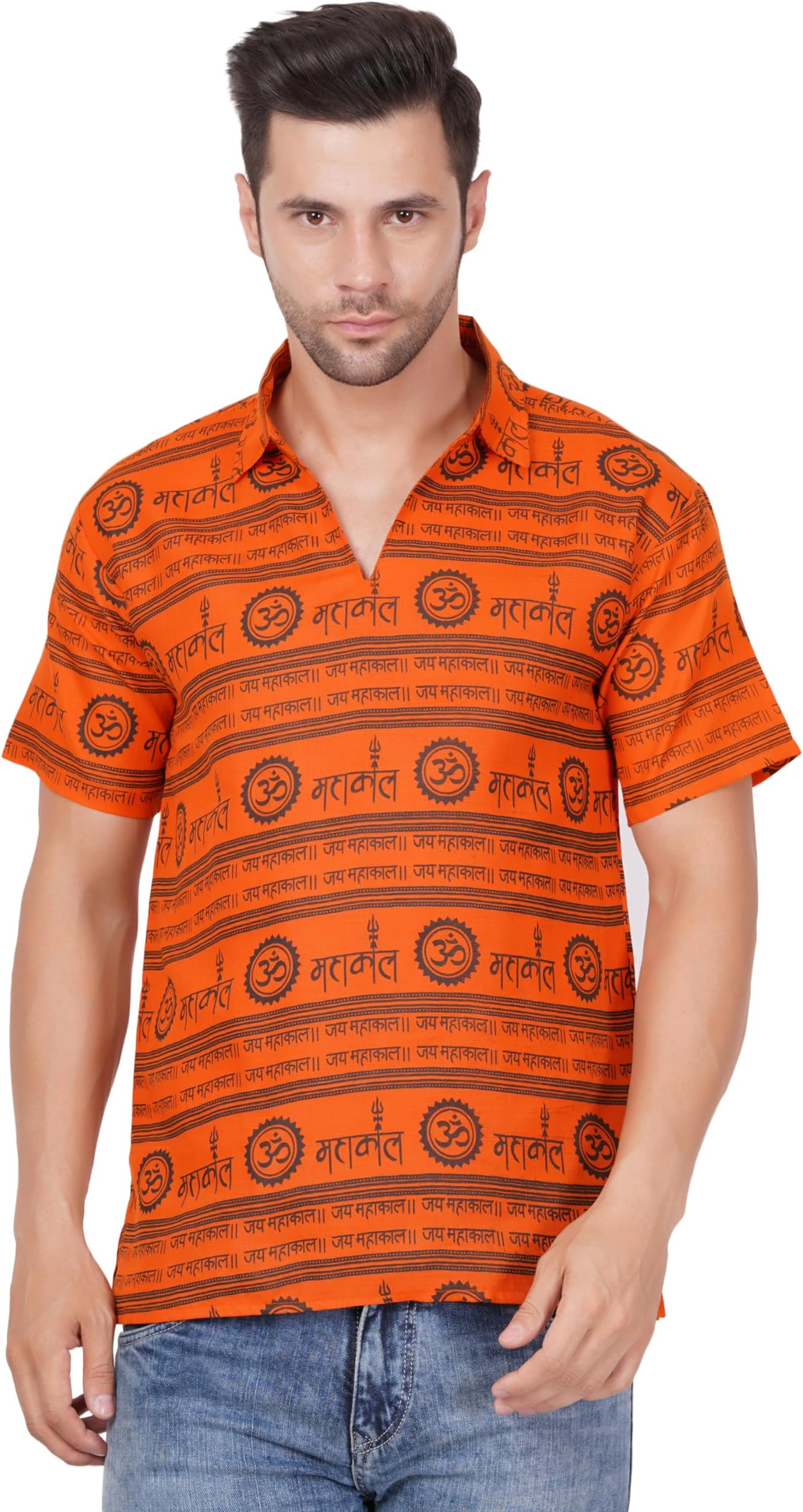 Axolotl Premium Lord Mahakaal Damru Om Printed Men Short Kurta