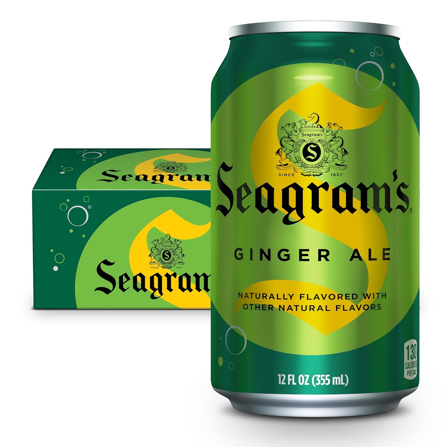 Seagram's Ginger Ale 12oz Cans, 12 Pack - Real Ginger, Caffeine-Free, Low-Calorie Crisp Soda Mixer