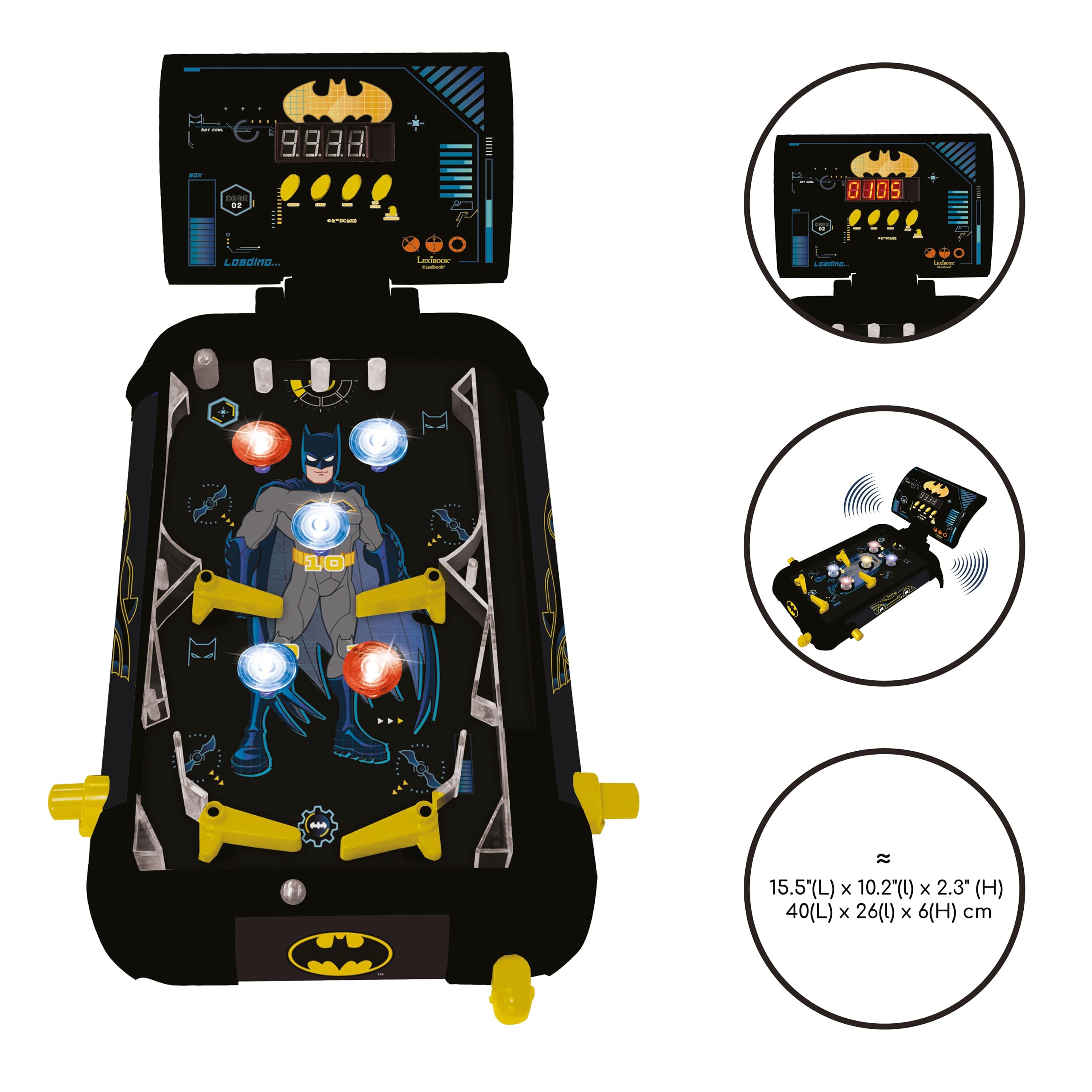 Lexibook, Batman, elektroniczny flipper, czarny/żółty, JG610BATLXB