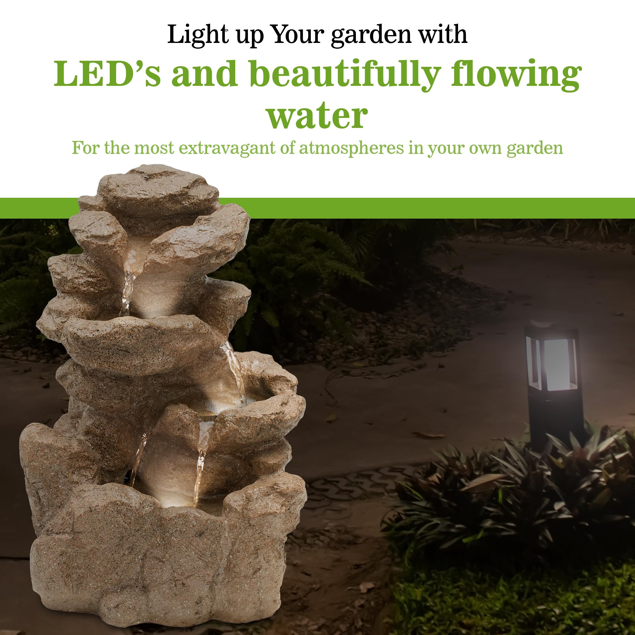 Fontaine Solaire d'extérieur Fontaine avec LED I Balcon/Fontaine de Jardin Cascade Solaire d'extérieur I Outdoor Cascade Fontaine d'eau Jardin