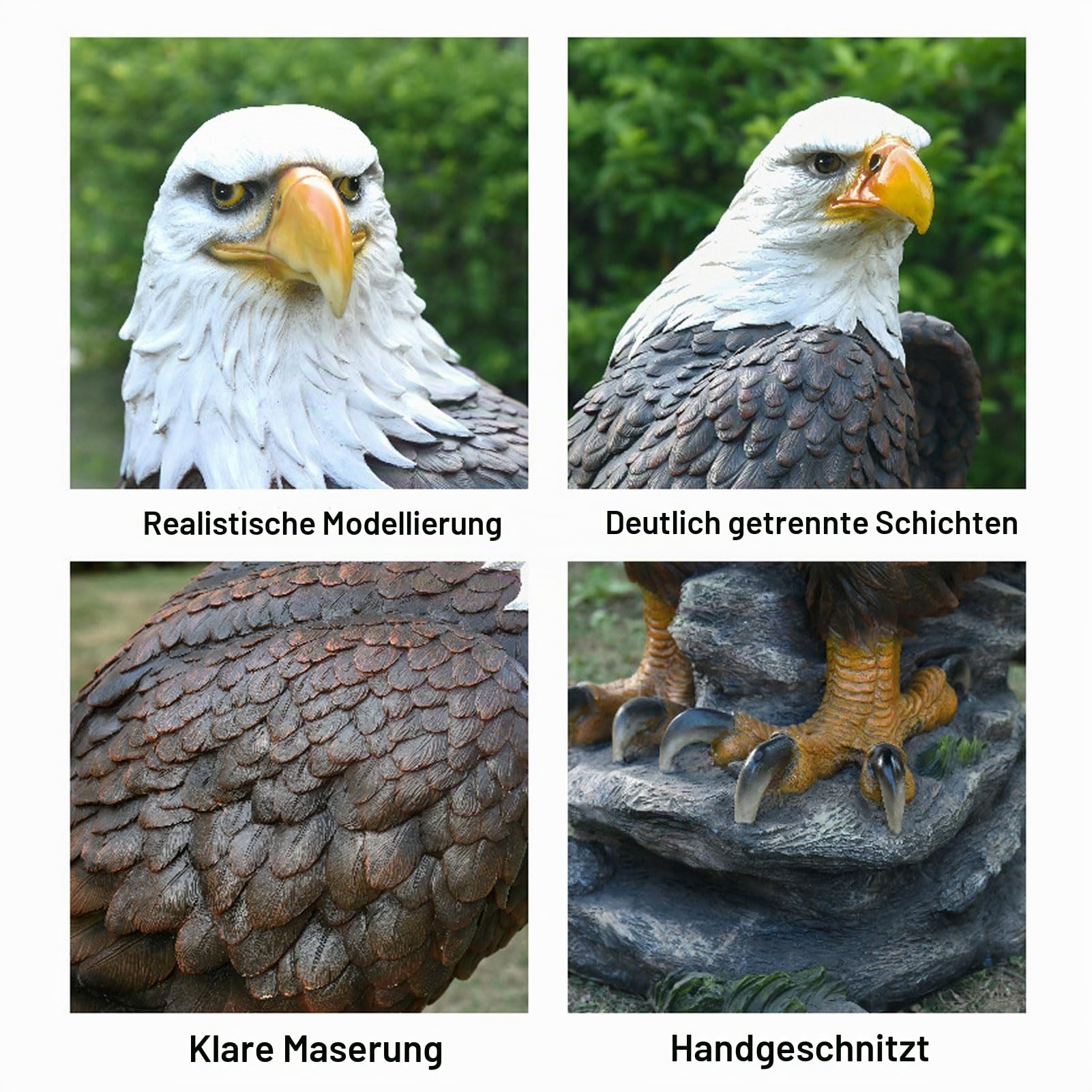 Weißkopfseeadler Garten Statue, Gartendeko Adler Deko, Gartenfiguren Deko für Draußen, Harz Statue, Bauernhof Deko, Wasserdicht, Geschenk für Haus, Hof, Rasen, Balkon Dekoration