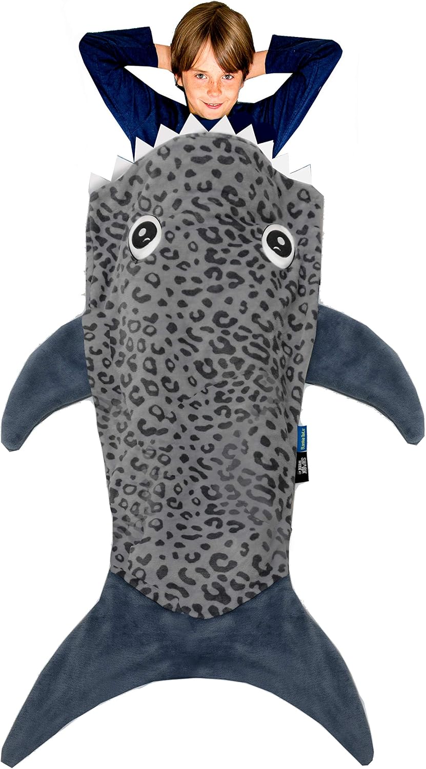 Blankie Tails | Shark Blanket, New Shark Tail Double Sided Super Soft and Cozy Minky Fleece Blanket, Machine Washable Wearable Blanket (56'' H x 27'' (Kids Ages 5-12), Gray)