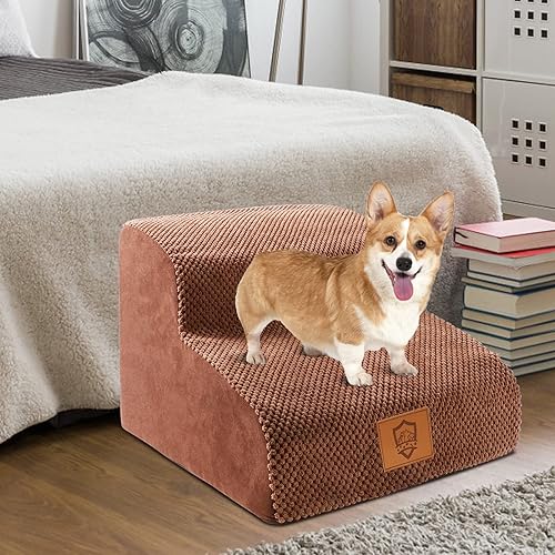 Miniatura 7 de Kphico Escaleras de espuma para mascotas de 2 niveles, rampa de espuma de alta densidad para perros, escaleras antideslizantes para perros con 2