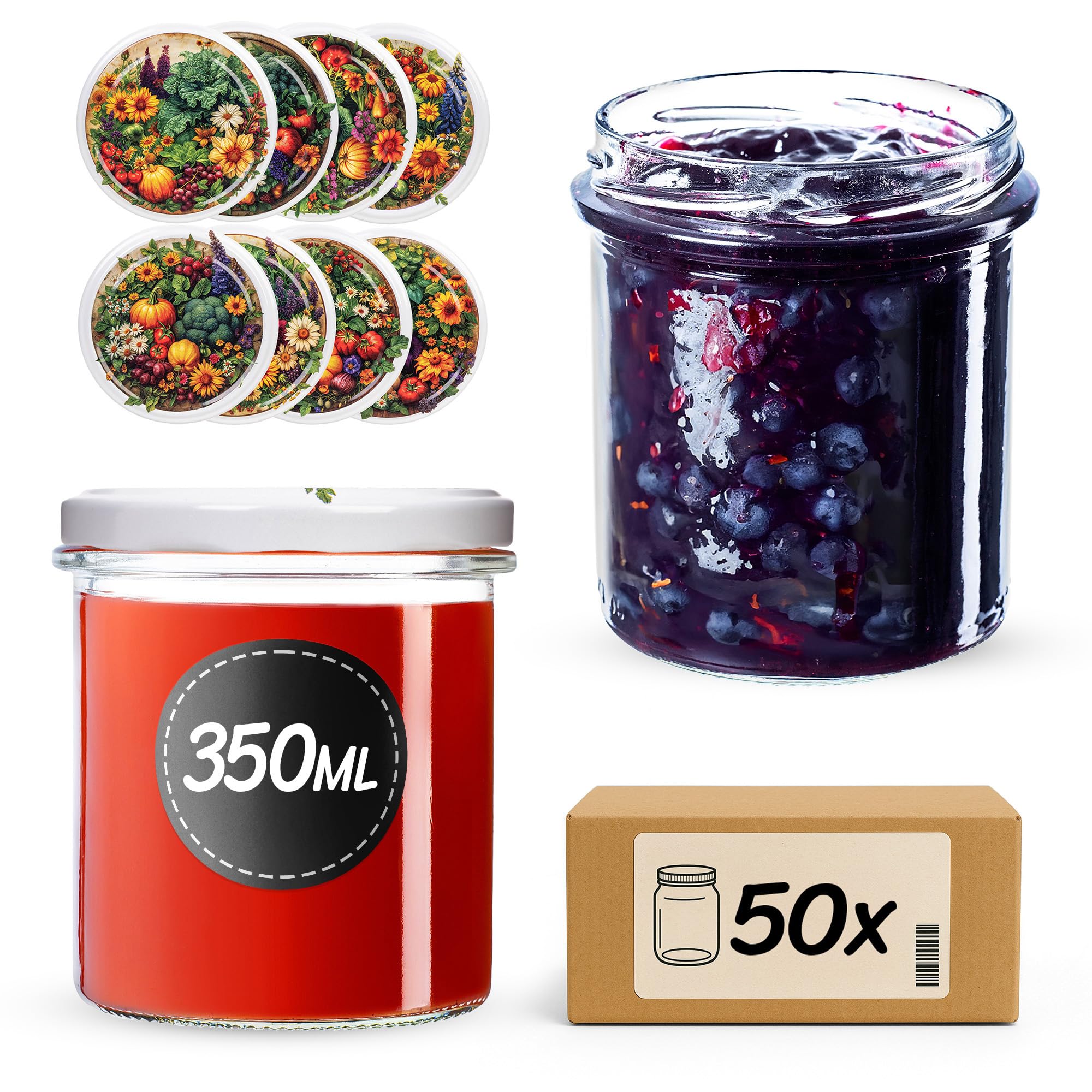 Lot De 50 Pots En Verre De 350ml Avec Couvercles à Visser 82mm - Idéaux Pour Confitures, Miel, Conserves Et Déco - 4