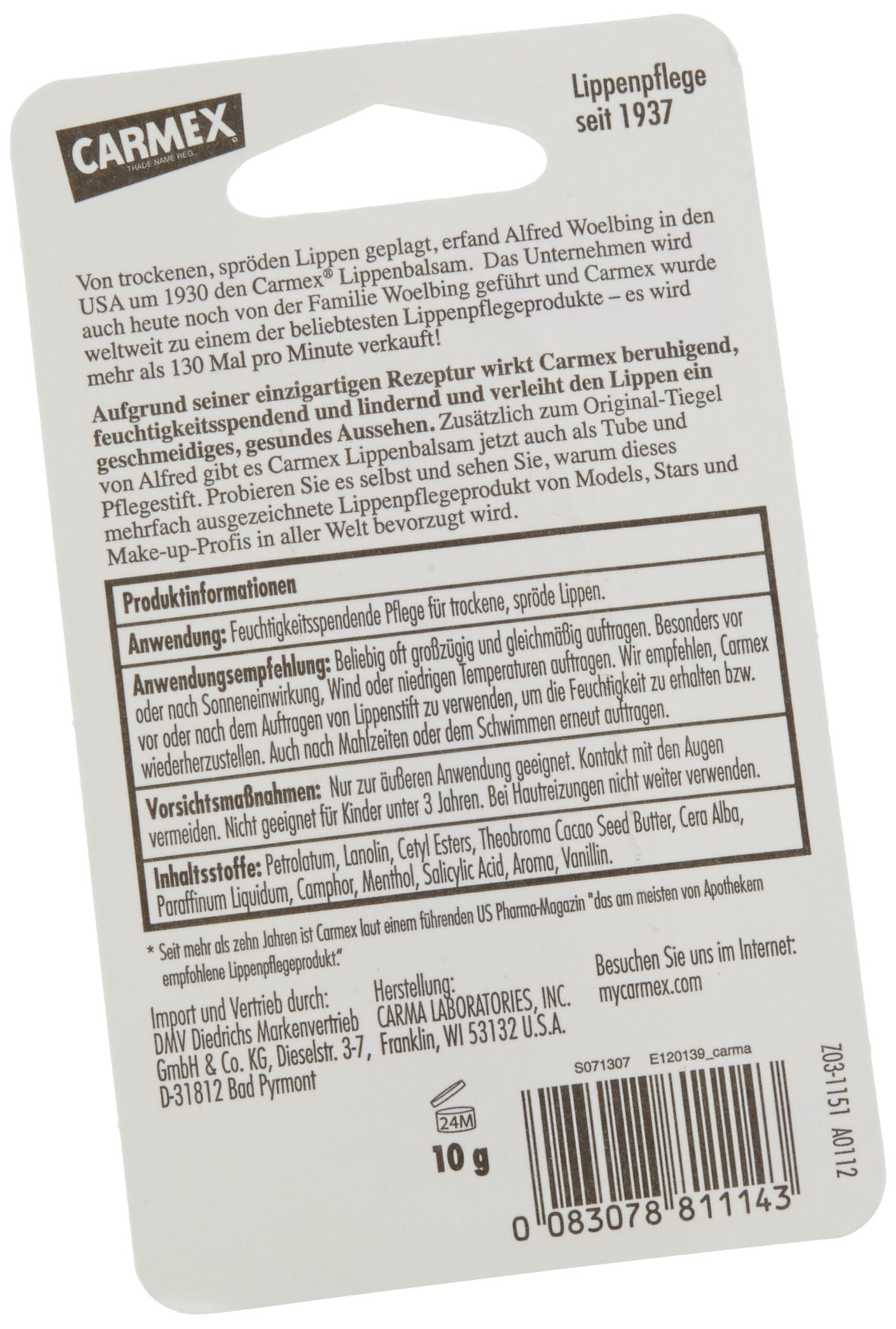 Carmex Balsamo per labbra tubo, confezione da 12 (12 x 10 ml)