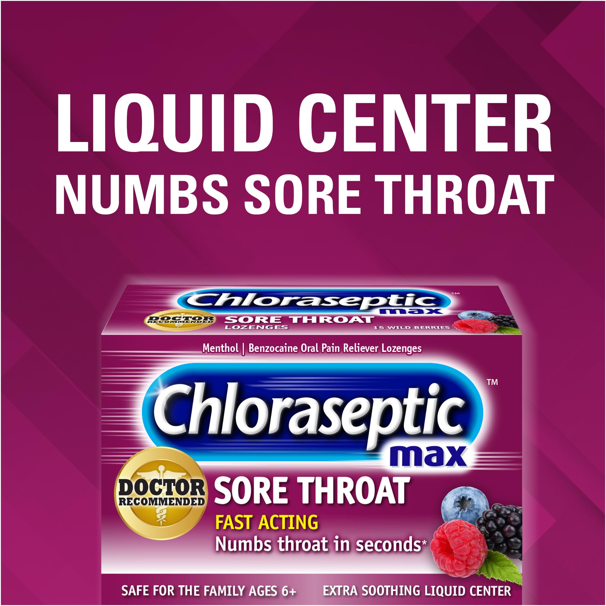 Chloraseptic Max Strength Sore Throat Lozenges, Wild Berry, 15 Count, 3 Pk — Amazon image 2