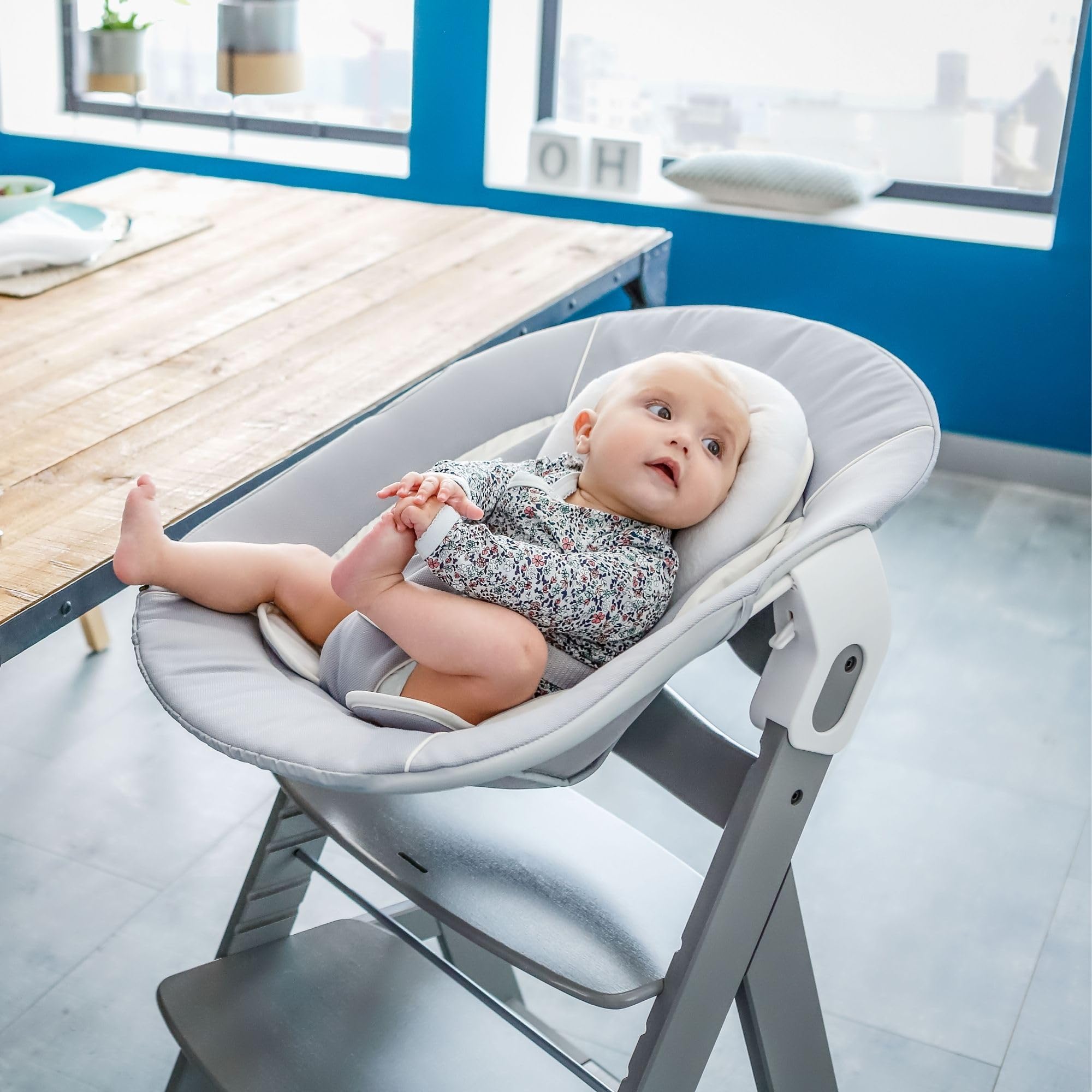 hauck Alpha Bouncer 2in1, Beige - Sdraietta Neonato con Base Dondolo Compatibile con Seggioloni Pappa Alpha+ e Beta+ - da 0 Mesi fino a 9 kg - con Cintura a 3 Punti e Riduttore di Seduta