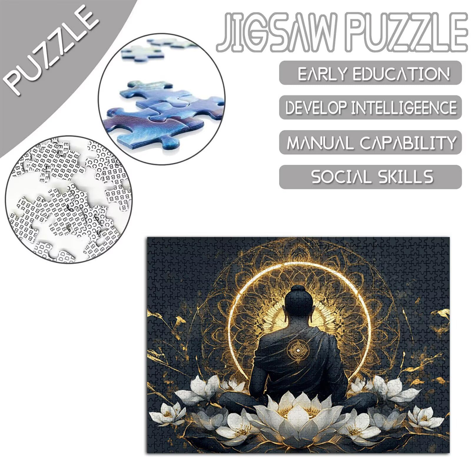 zen Puzzle 1000 sztuk dla dorosłych, łamigłówka wzór lotosu, układanka dla dorosłych, DIY rzemiosło rodzinne zajęcia z opakowaniem na prezent, dekoracja ścienna do domu, prezent dla kobiet mężczyzn