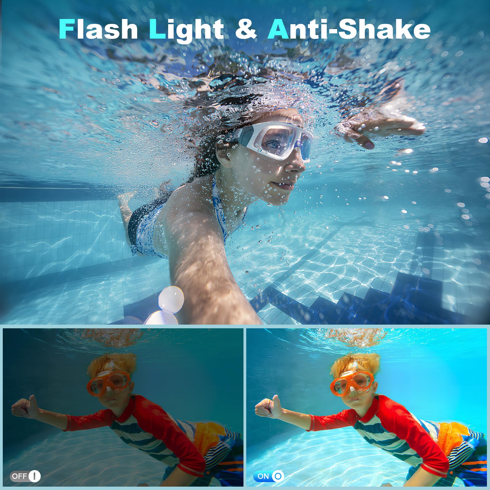 YISENCE Appareil Photo Etanche 56MP 4K Caméra sous-Marine Autofocus Zoom numérique 16x Double écran 2,8 Pouces Carte 32 Go