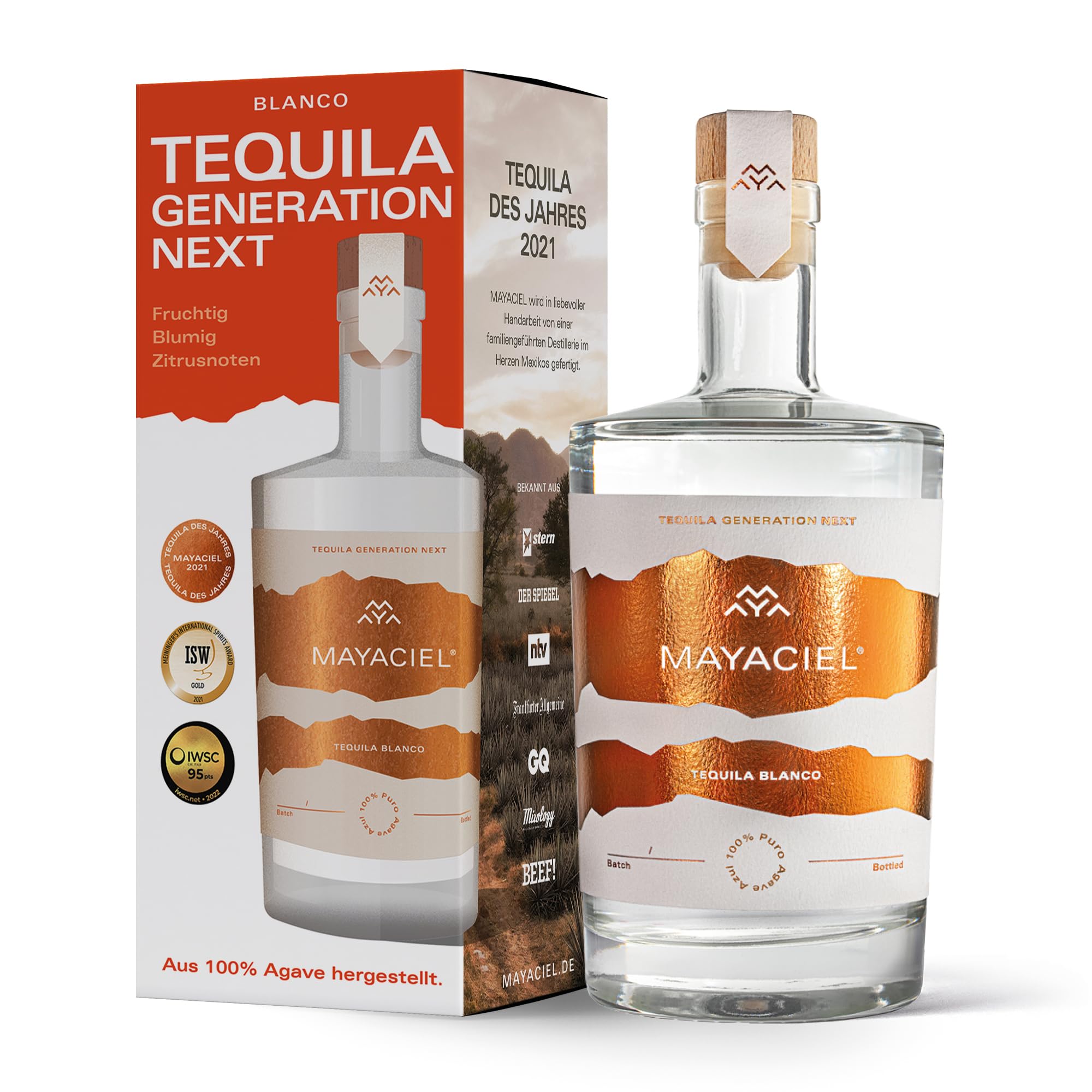MAYACIEL Tequila Blanco mit Geschenkverpackung – Preisgekrönter Premium Tequila | Tequila des Jahres 2021 | 100% Agave | Handgefertigt & limitiert | 0,5 l