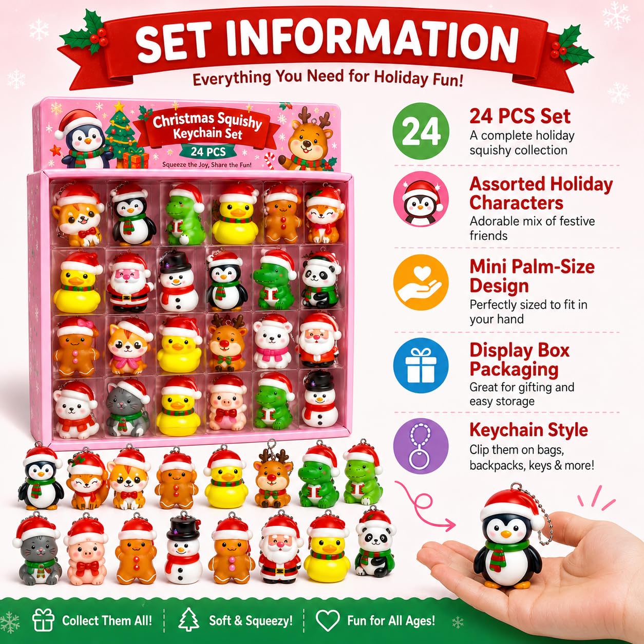 Świąteczny brokatowy renifer rosnący Squishy Ornament zestaw, 24 szt
