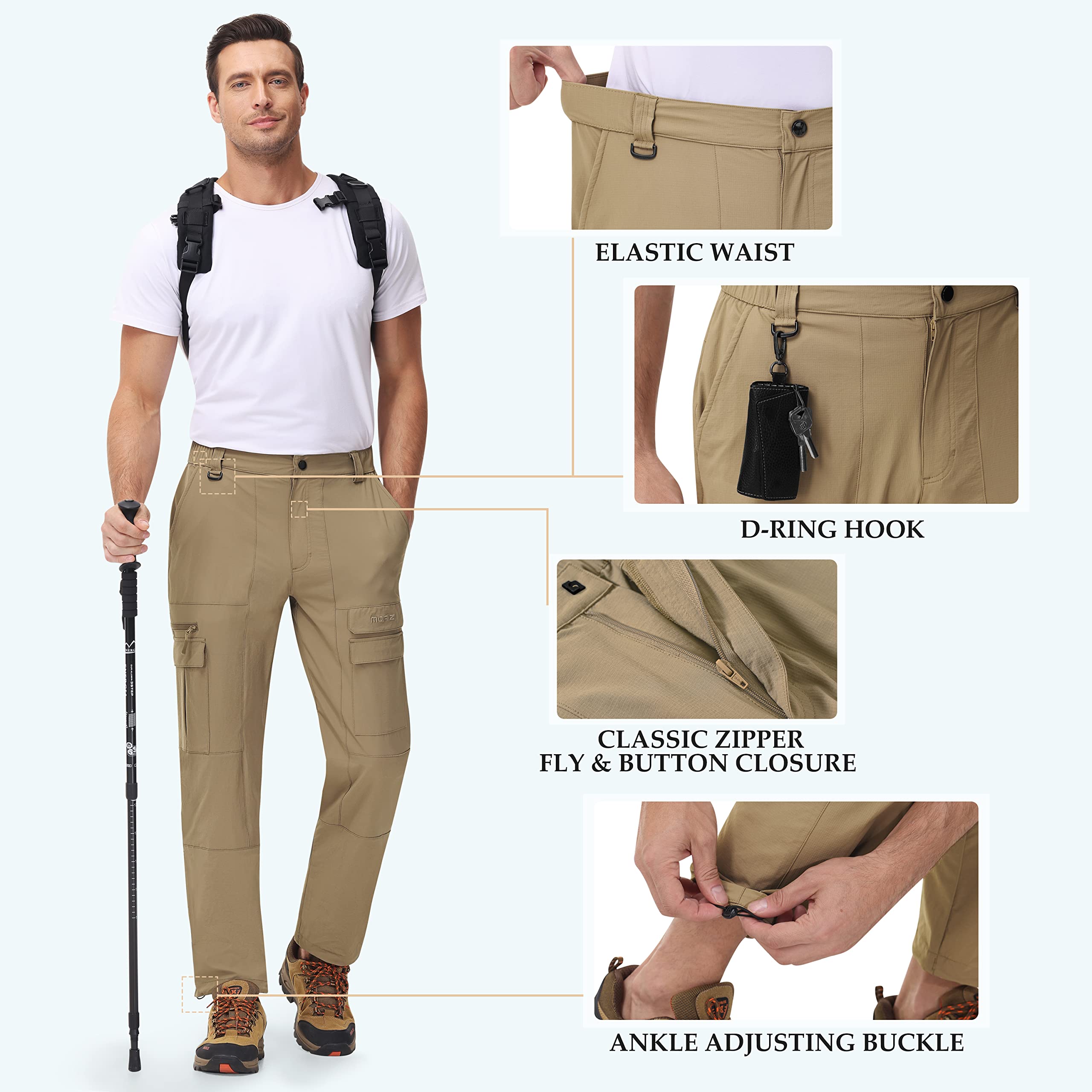 MoFiz Pantalones de Trekking Hombre Senderismo Cargo Pantalones Trabajo de Secado Rápido al Aire Libre con 7 Bolsillos