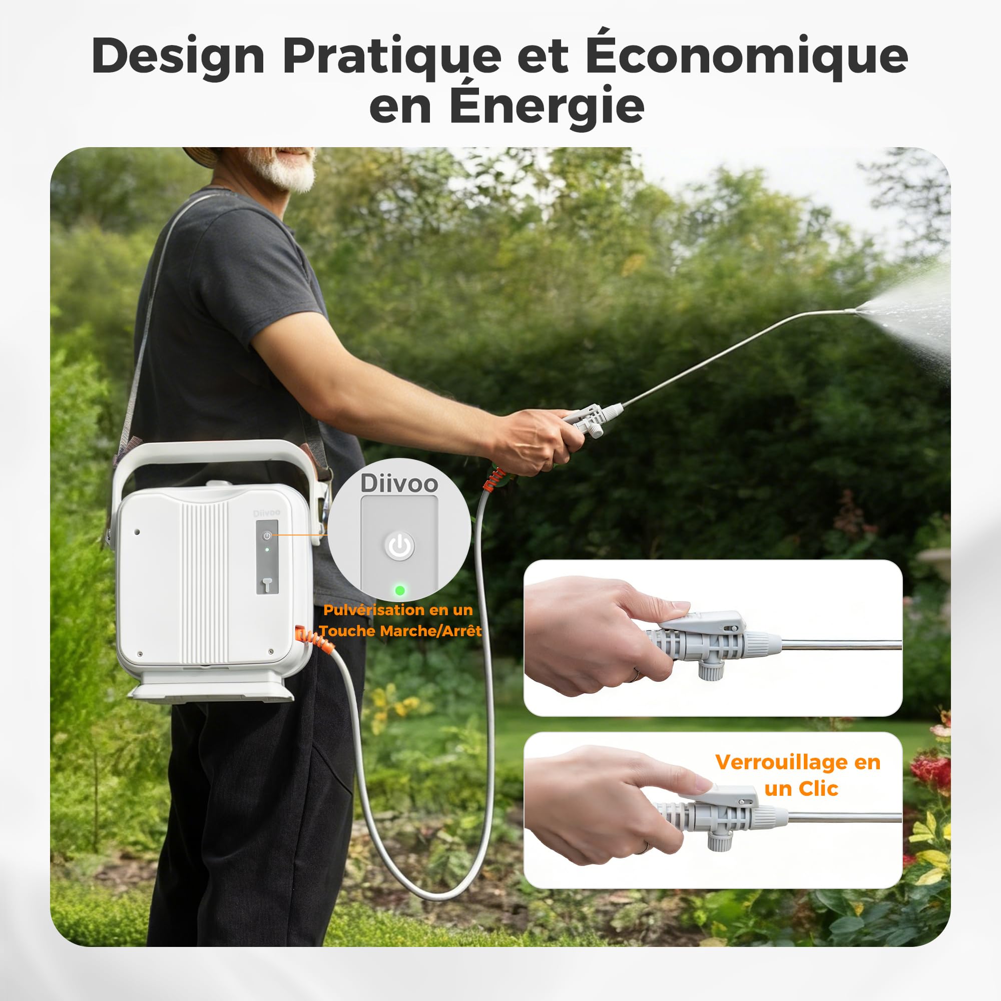 Diivoo Pulvérisateur Électrique 5L, Buse Réglable (Brouillard/Jet), Réservoir Graduel, Sangle Réglable,Batterie Rechargeable 2000mAh, Pulvérisateur à Pression Portable pour Plantes et Jardin Extérieur