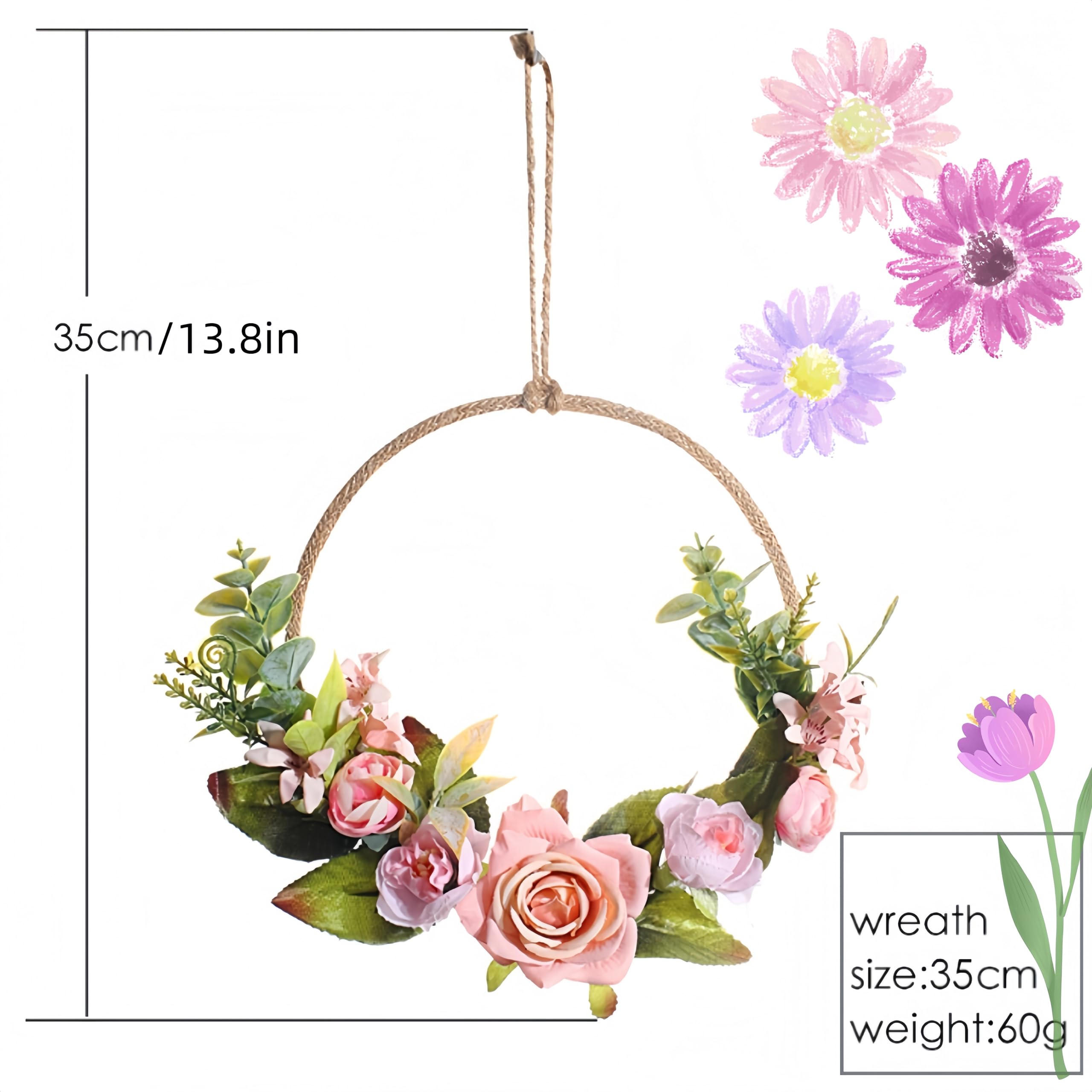 Couronne murale en métal - Fleurs artificielles - Orchidée - Décoration de printemps - Anneau en métal - Couronne d'eucalyptus - Couronne de porte - Couronne décorative - Couronne de porte