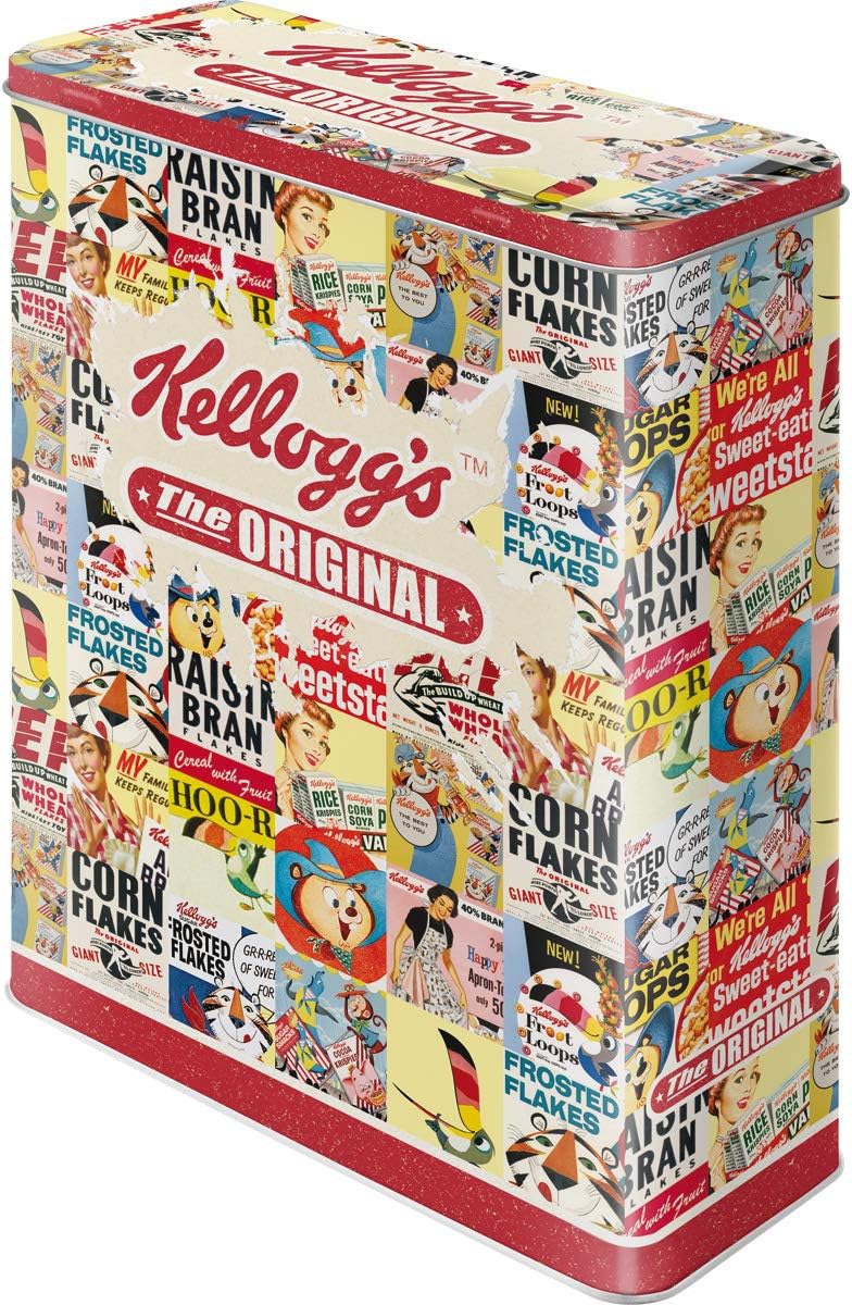 Kellogg's Collage Storage Tin/XL 8 x 19 x 26 CM Great CAN in Retro Nostalgia Design