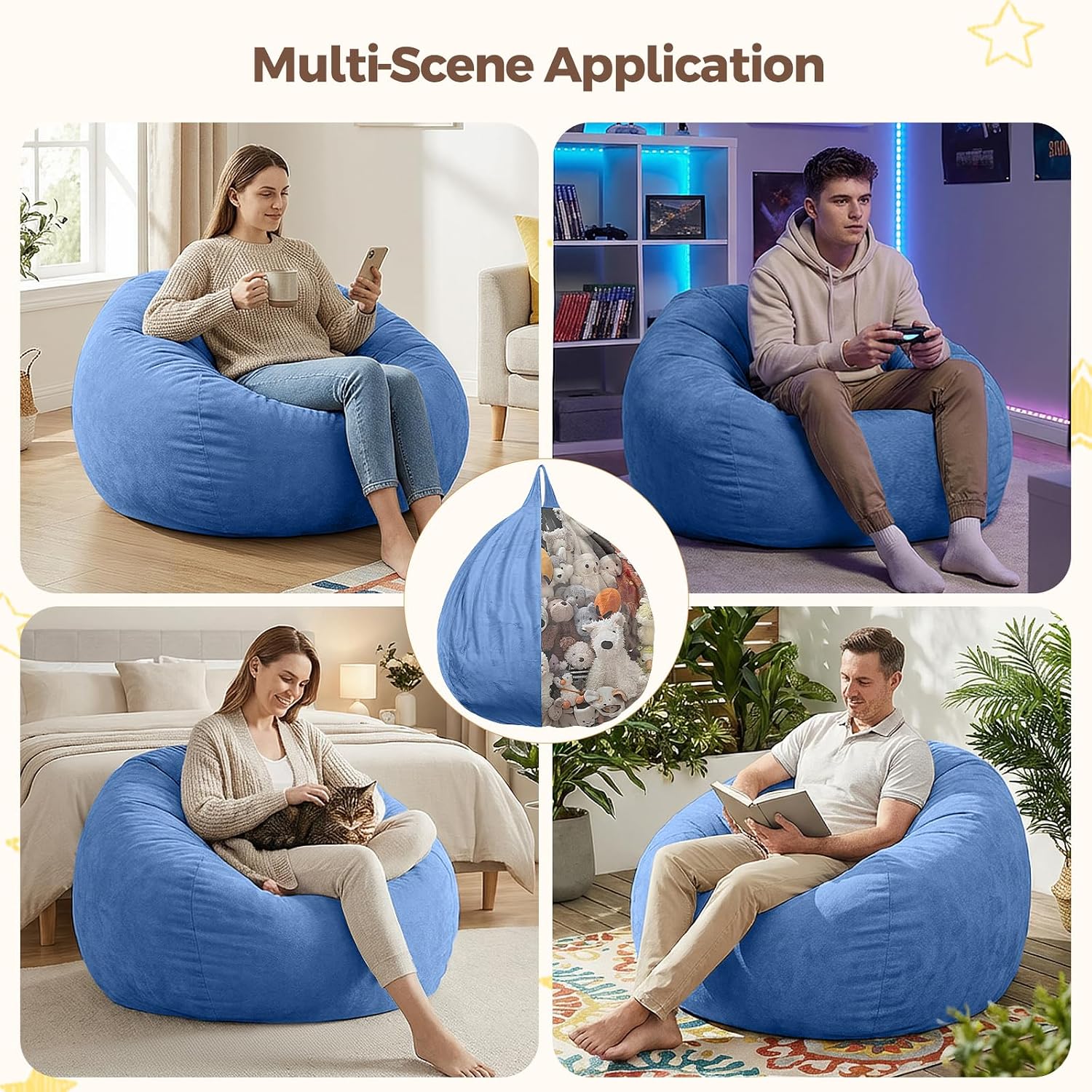 Stuffed Animal Storage Bean Bag Chair Cover, No Filler Bean Bag Cover