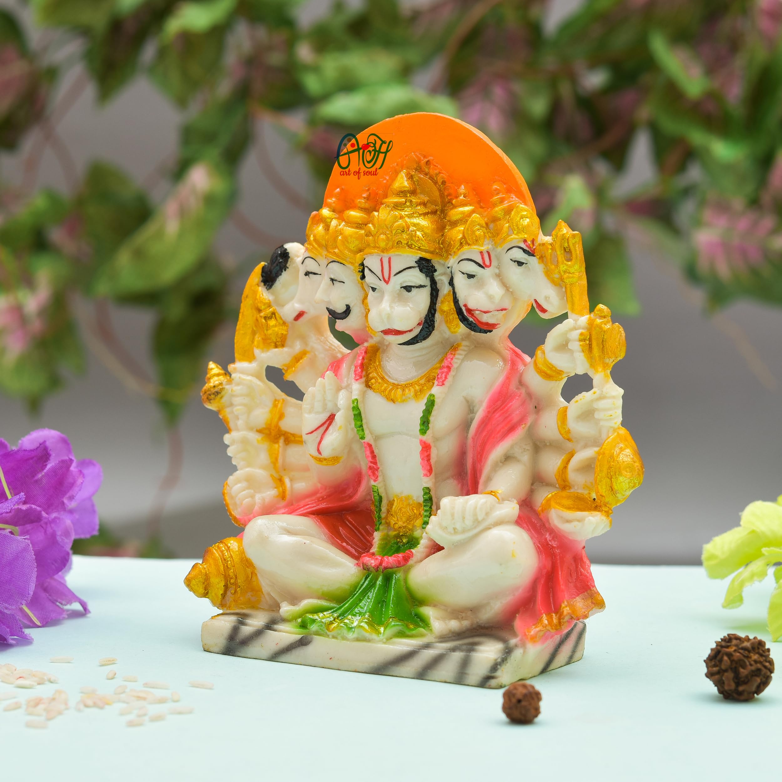 Archna Handicraft Polyresin Panchmukhi Hanuman Ji Murti Statue for Pooja Figurines Sculpture Bajrang Bali Idol (6 x 5 Inches, 180 Gram) - Image 3 thumbnail