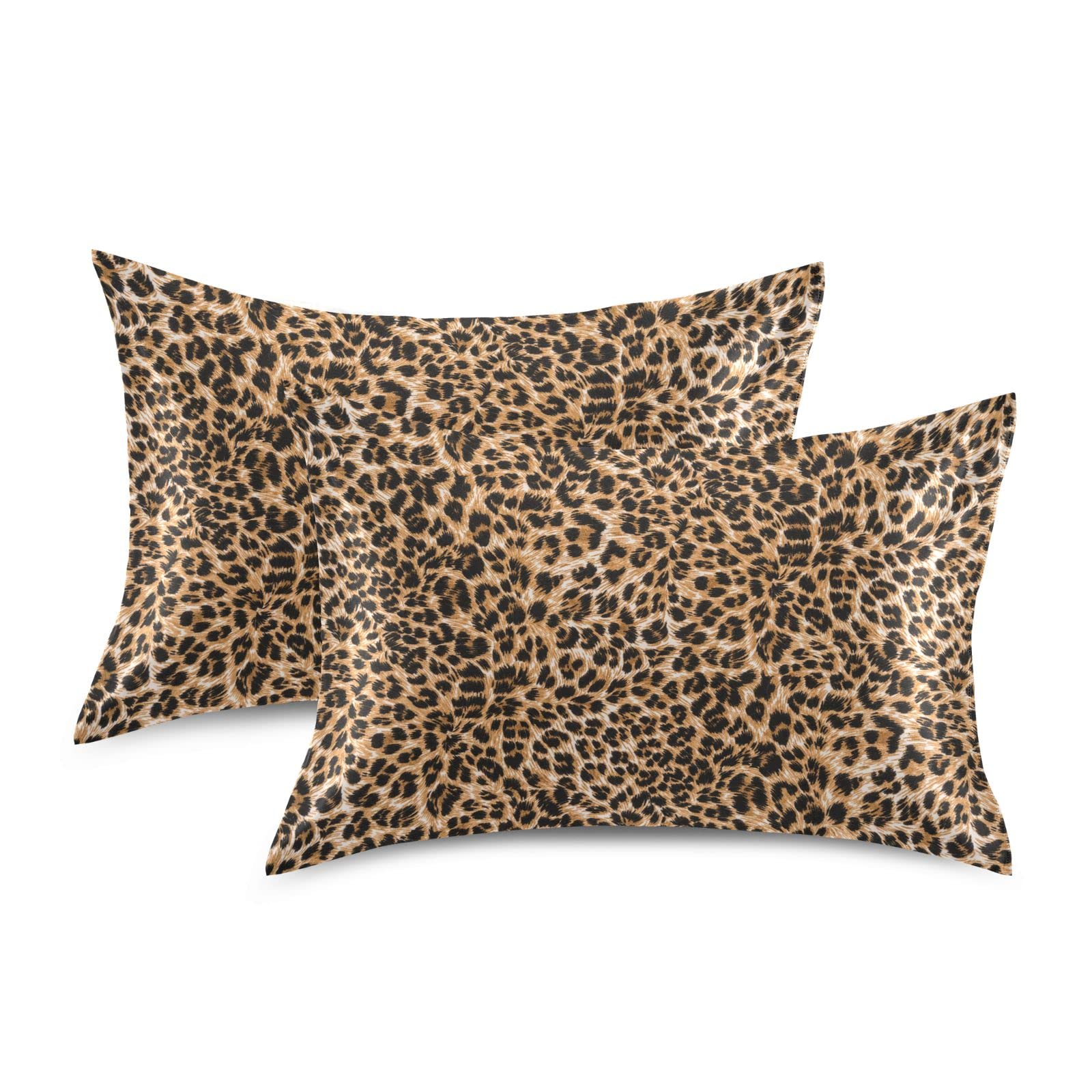 Brown Leopard Camo Silk Satin Pillowcase for Hair and Skin Envelope Closure Soft Silky Wrinkle Resistant Bedroom Bedding Standard Size Pillow Cover 1pc 20x26in
