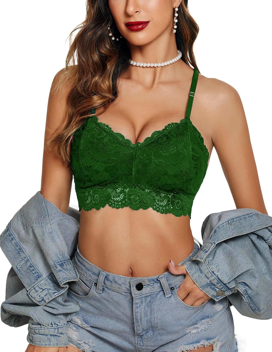 Avidlove Lace Bralettes for Women Padded Bralette Camisole Racerback Crop Top Floral Lace Bralettes V Neck - Image 3