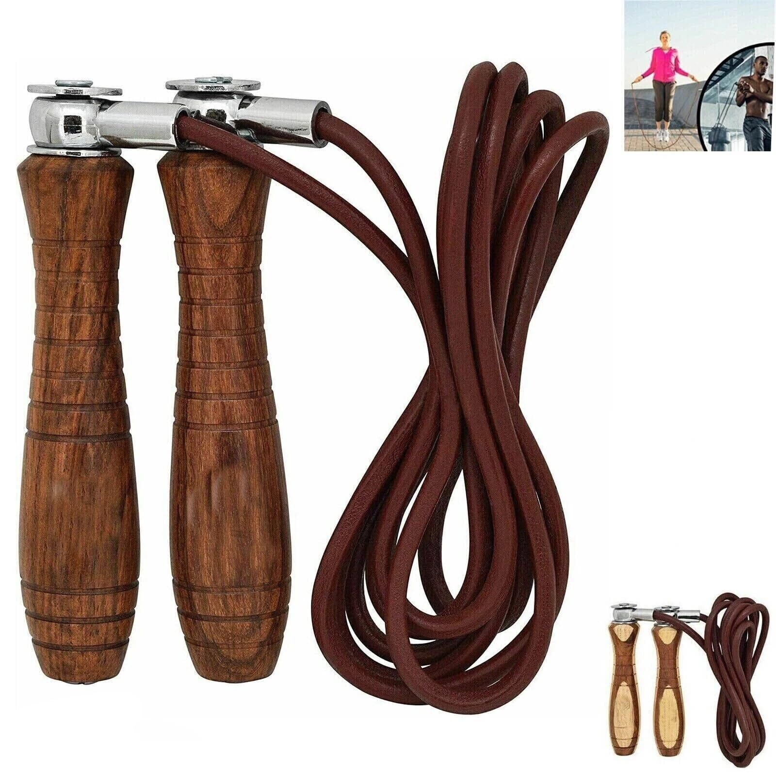2er Set Springseil aus Echtleder mit Ergonomischen Holzgriffen und Kugellager – Verstellbares Speed Rope für Boxen, Fitness, CrossFit, MMA, Ausdauertraining und Heimtraining