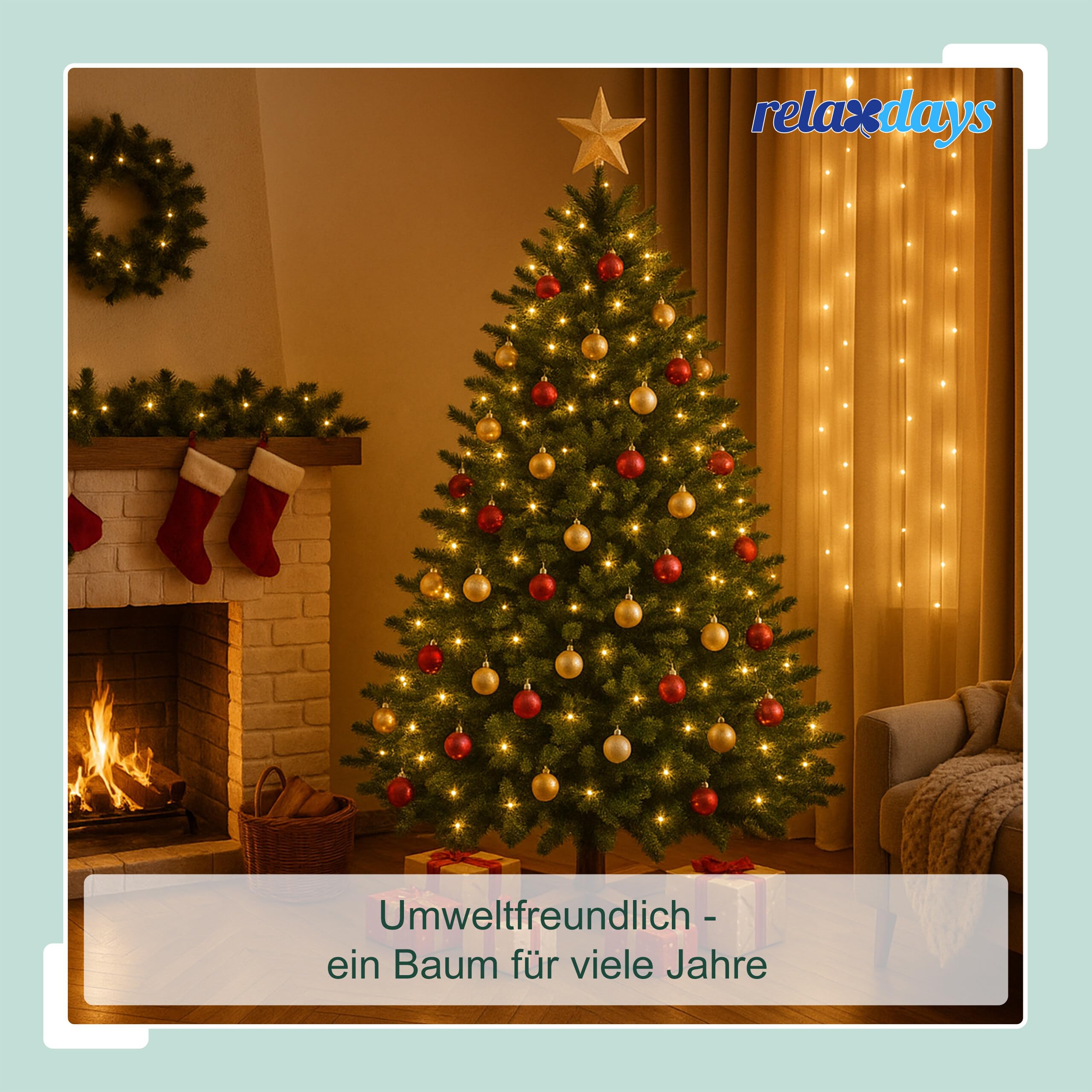 Relaxdays künstlicher Weihnachtsbaum, 210 cm, Spritzguss & PVC Nadeln, Holzständer, Tasche, Tannenbaum naturgetreu, grün
